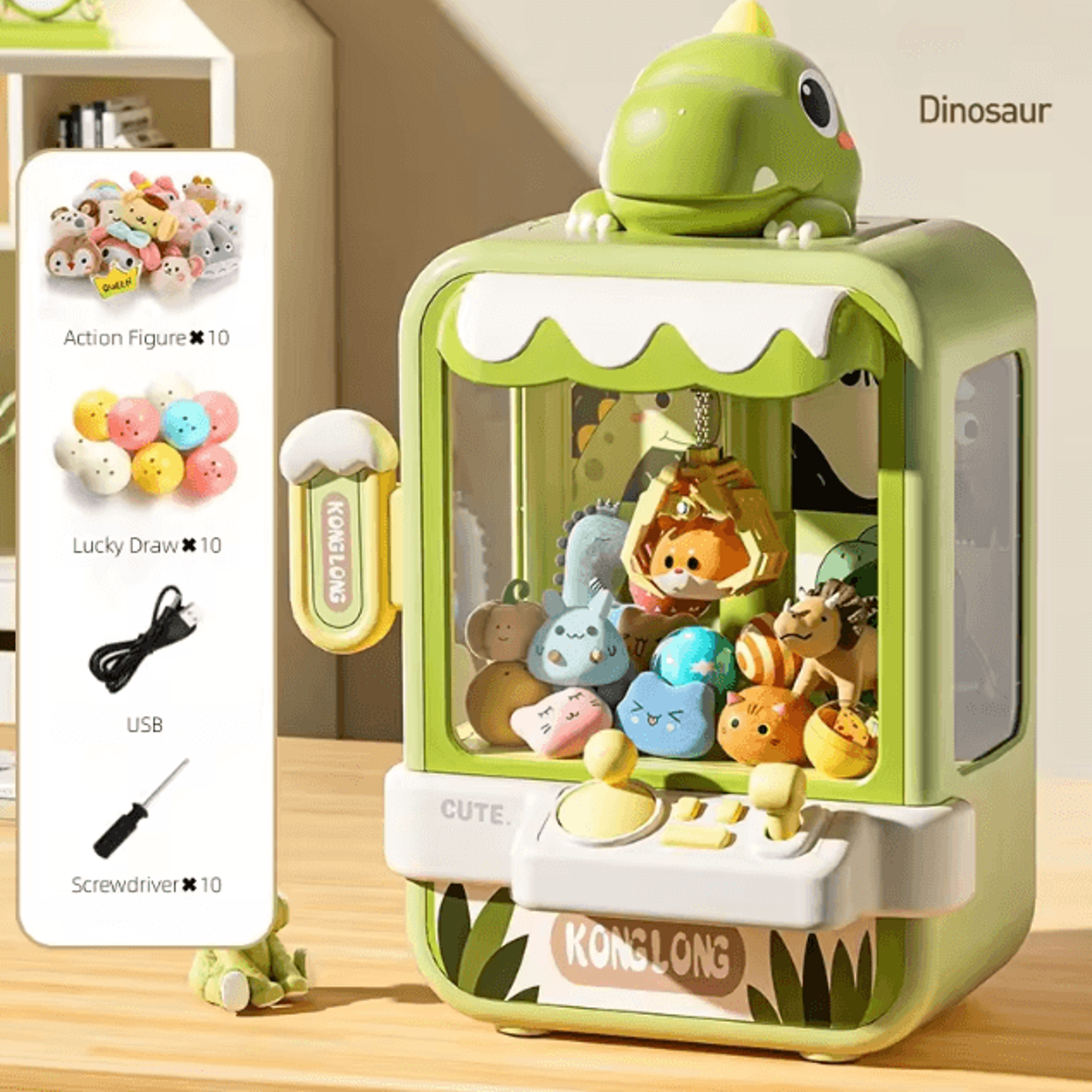 Electronic Dinosaur Claw Machine Game Mini Adjustable Catch Doll Arcade Toy For Kids 6