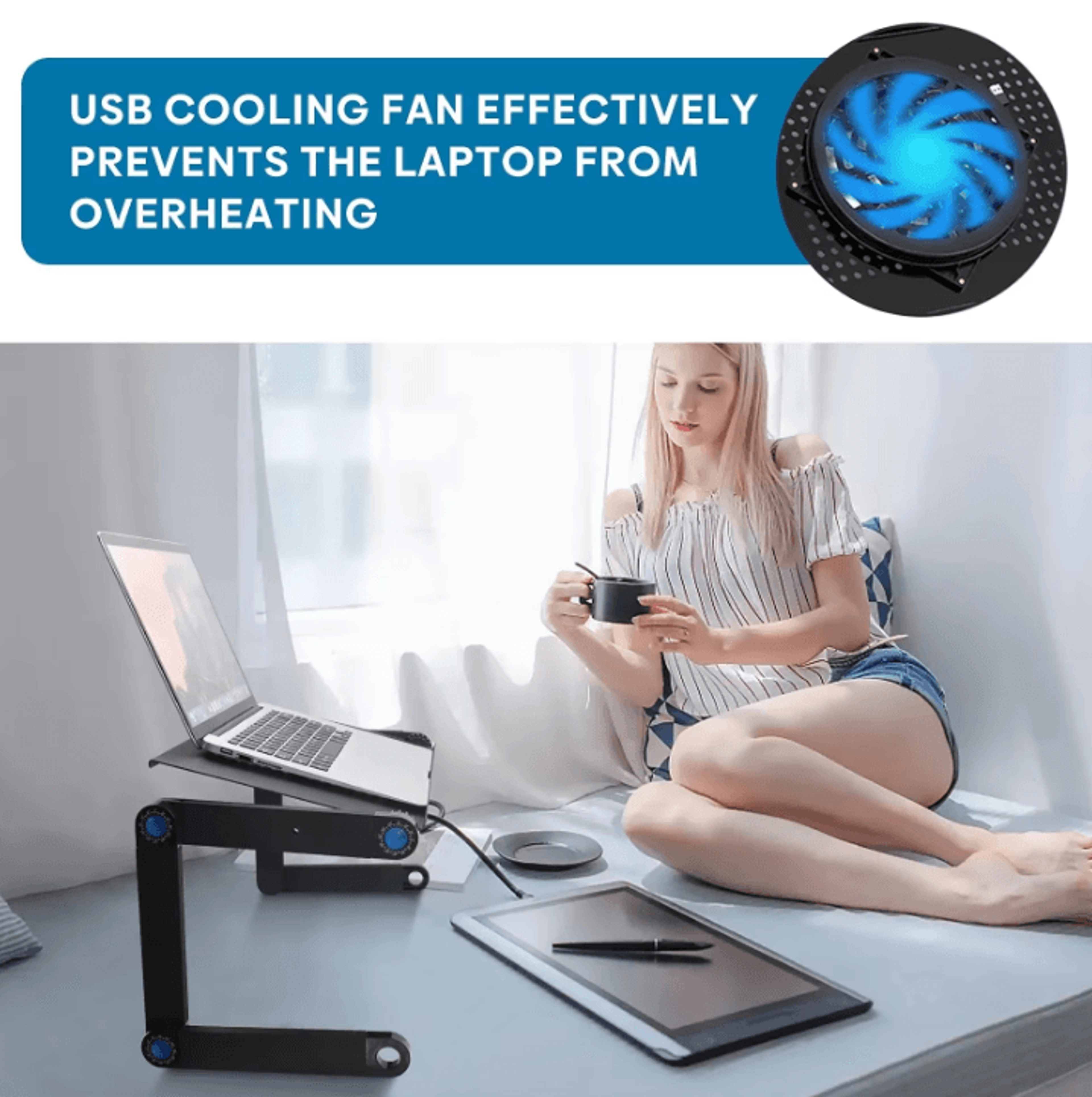 Adjustable Laptop Table Stand Portable Lap Desk With Mouse Pad And Cooling Holder 3
