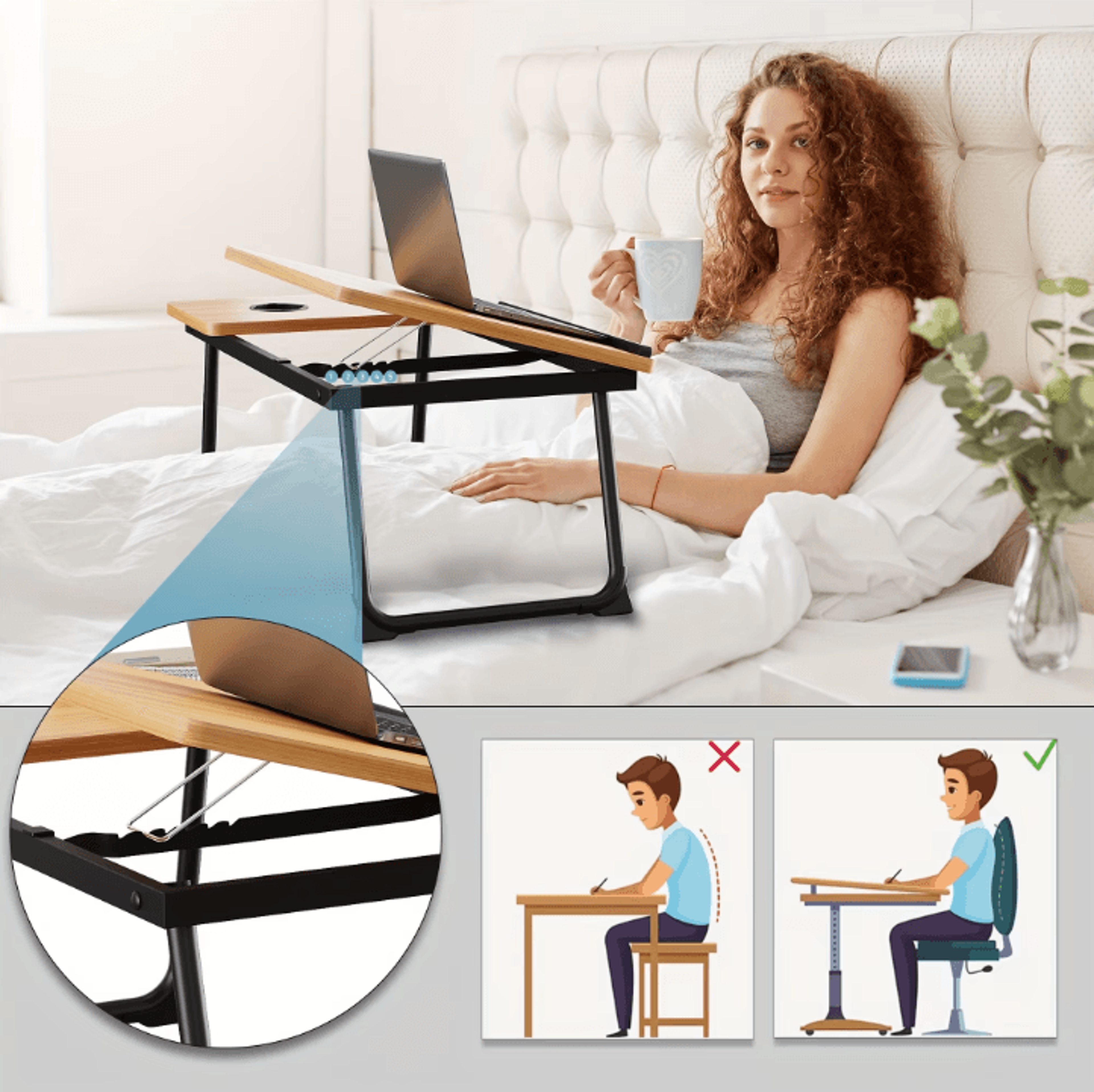 Adjustable Tray Table Portable Laptop Desk Bed Table For Dining And Study 1