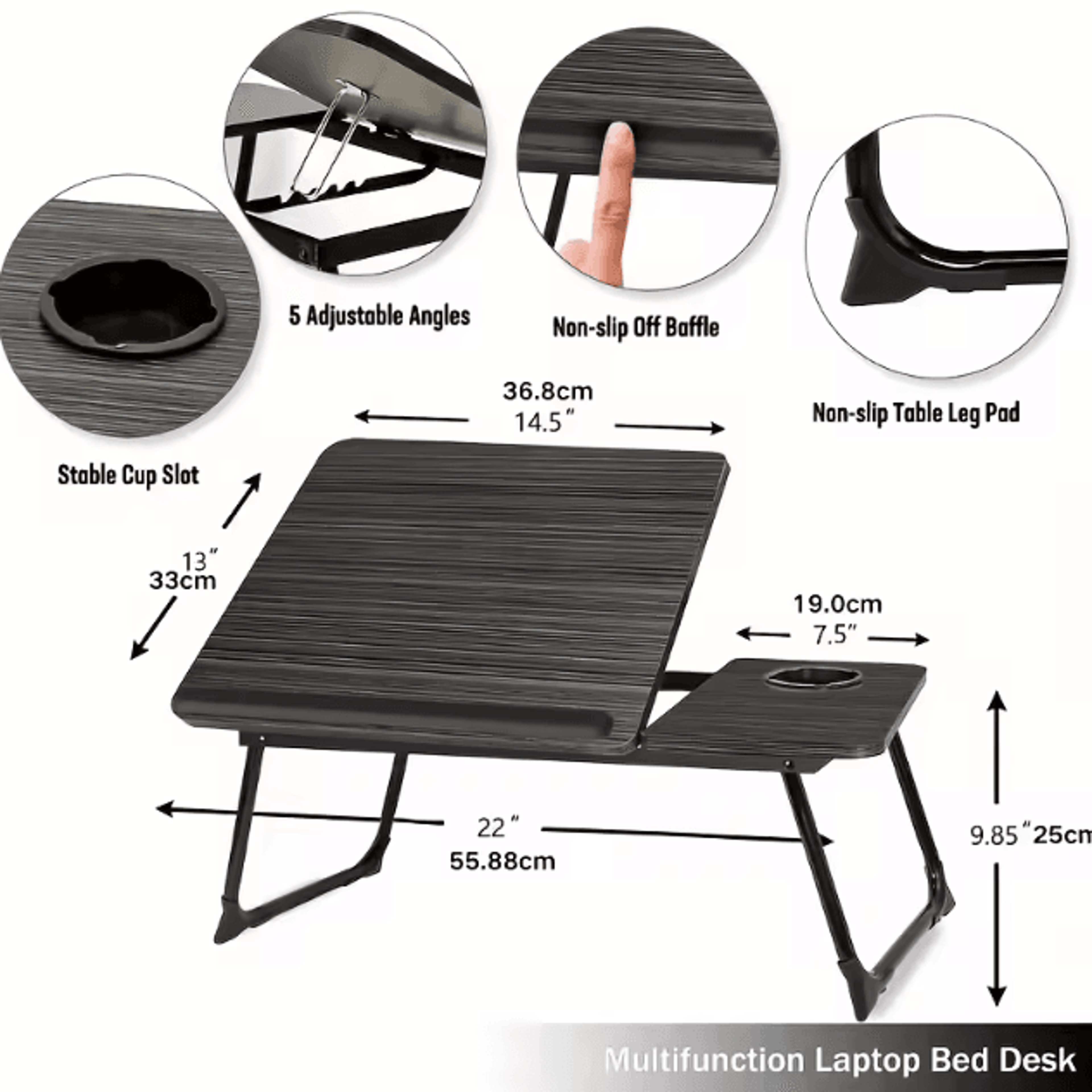 Portable Bed Sofa Table Foldable Breakfast Tray With Cup Holder Bedside Laptop Stand 7