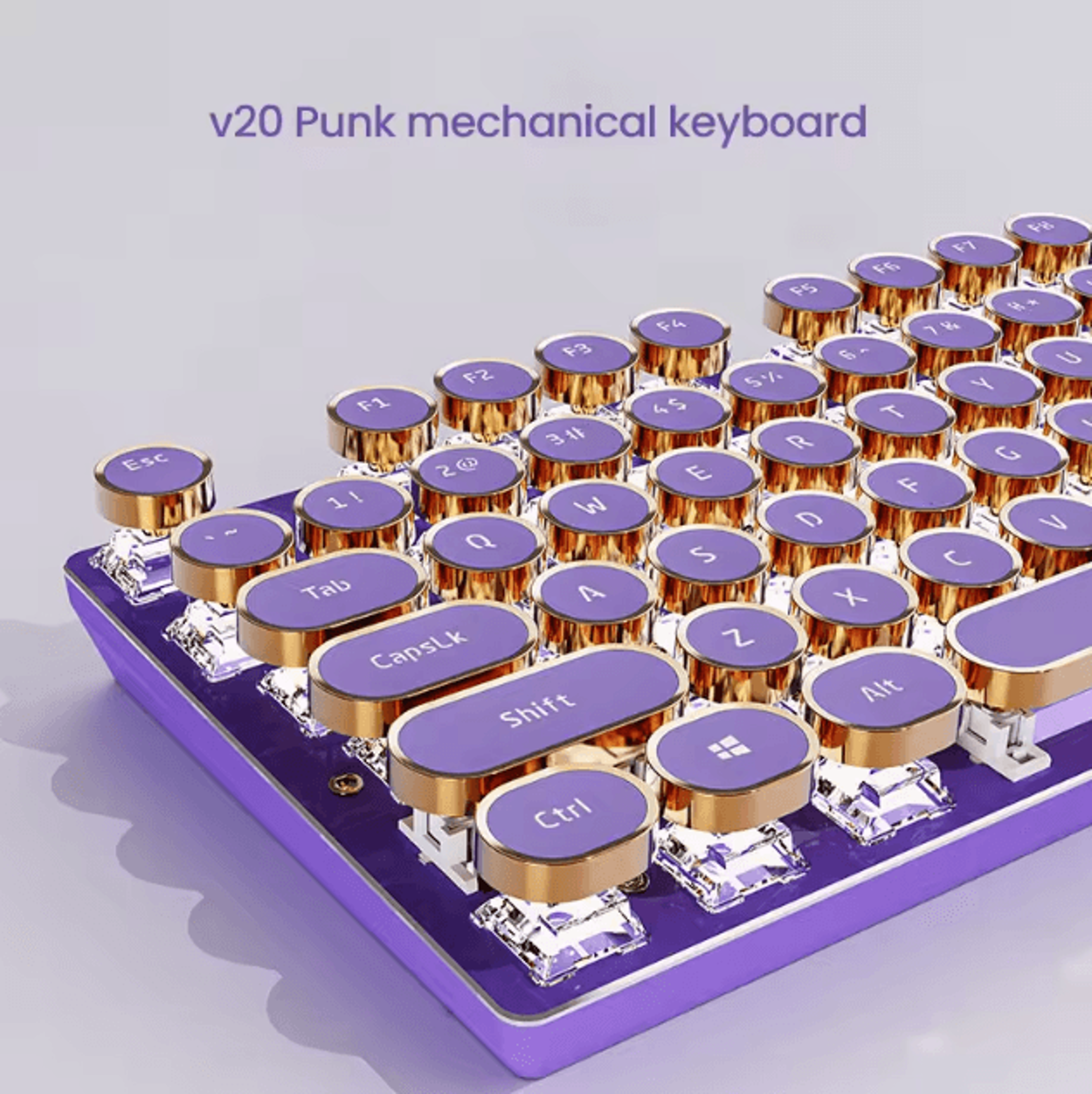 EWEADN V20 Punk Typewriter Mechanical Gaming Keyboard With Round Keycaps And Backlight 6