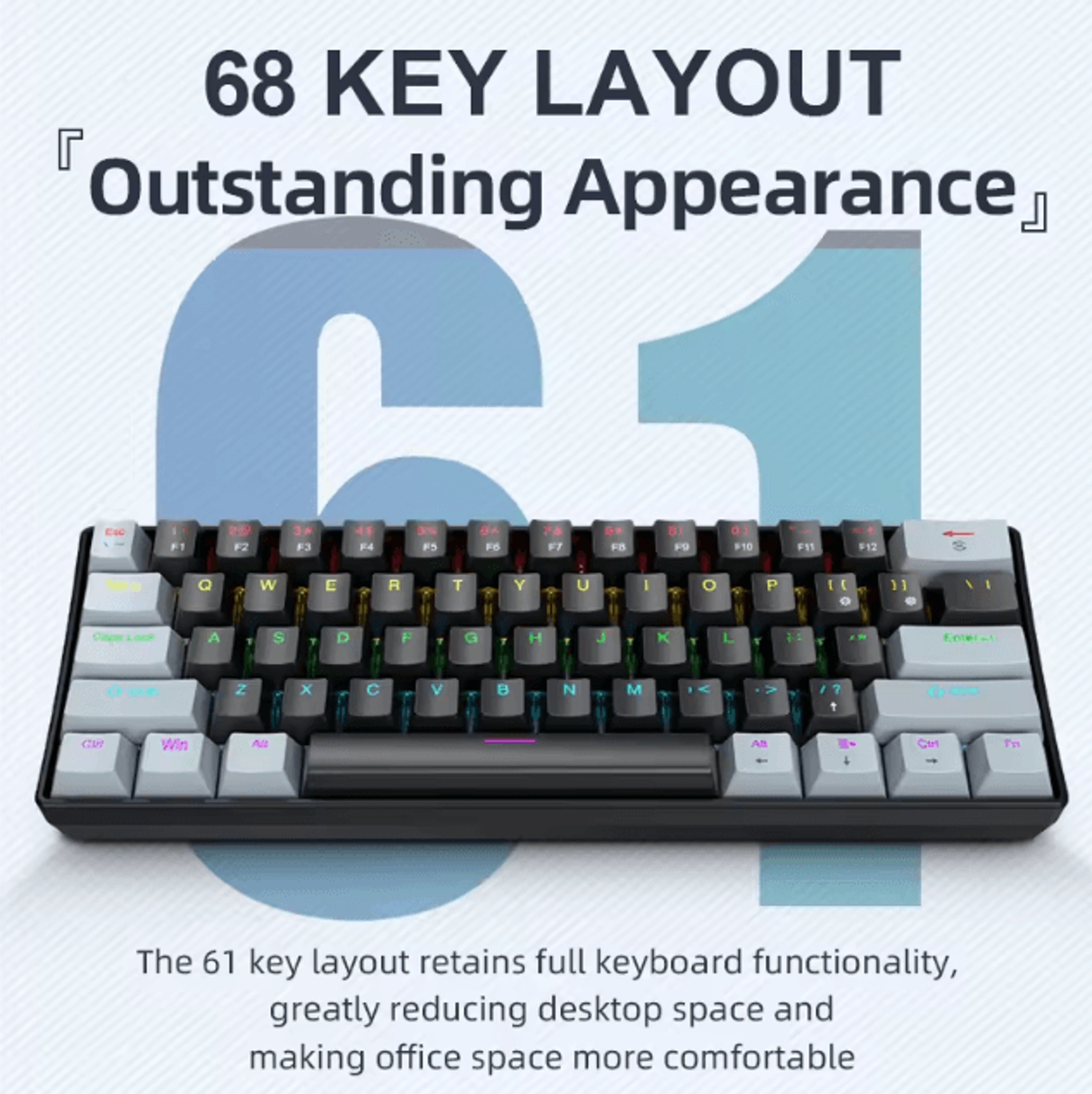 APAYADO K61 Mini Mechanical Keyboard Wired 61 Keys Phantom RGB Portable Gaming Keyboard 0