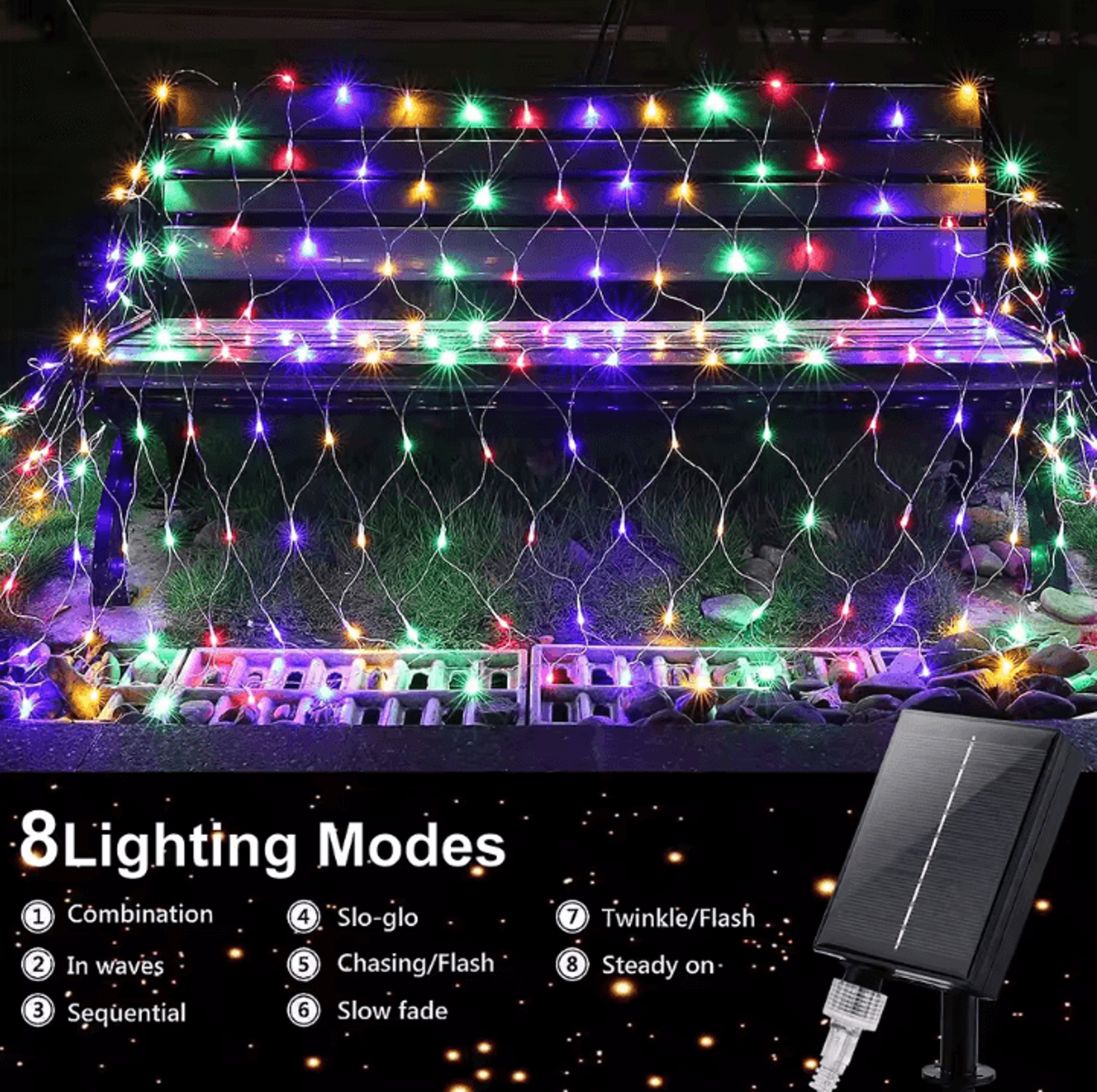 Solar Net Lights Outdoor Waterproof Mesh Lights 200 LED And 100 LED For Garden Patio Wall Roof Balc 2