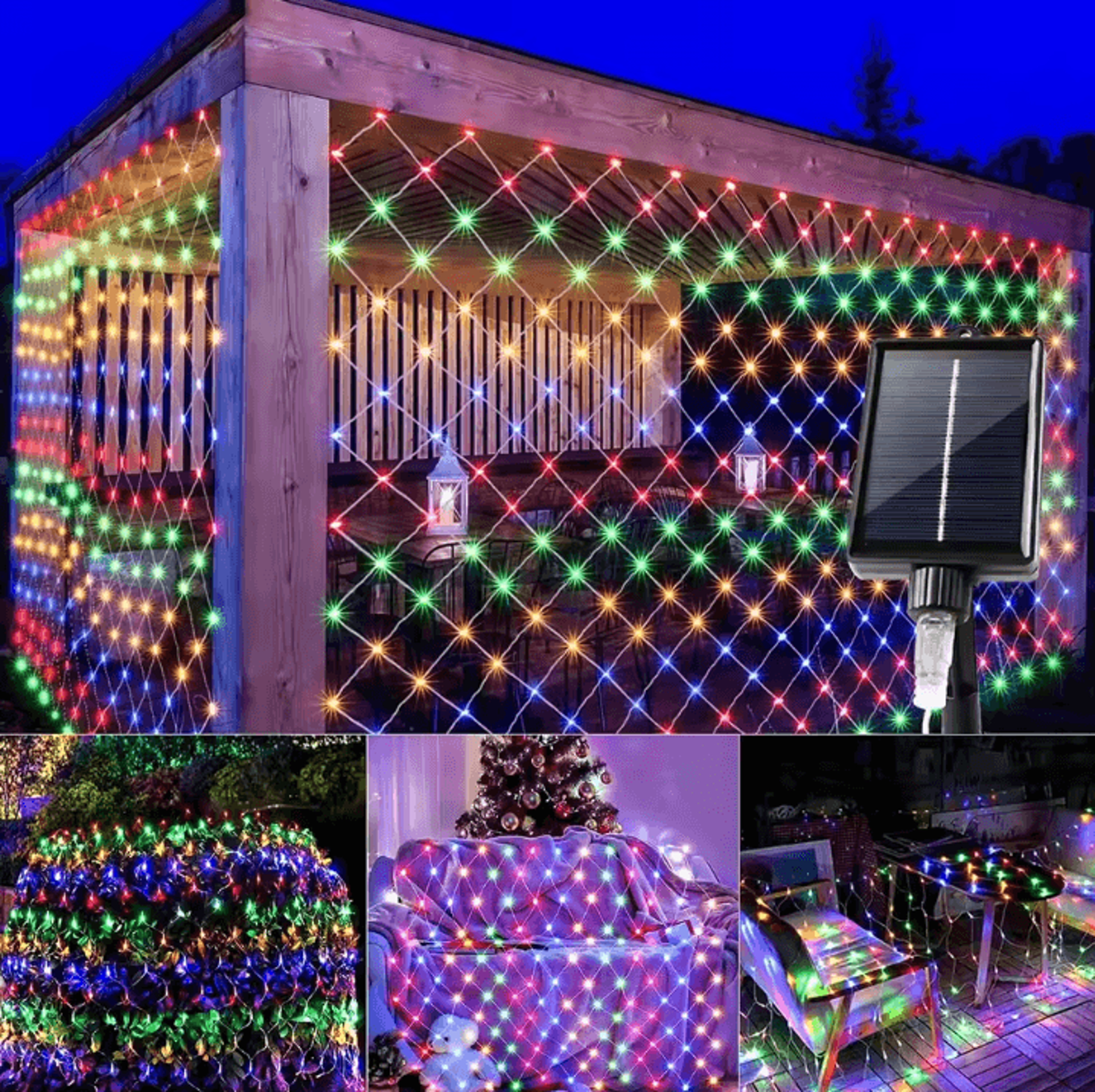 Solar Net Lights Outdoor Waterproof Mesh Lights 200 LED And 100 LED For Garden Patio Wall Roof Balc 3