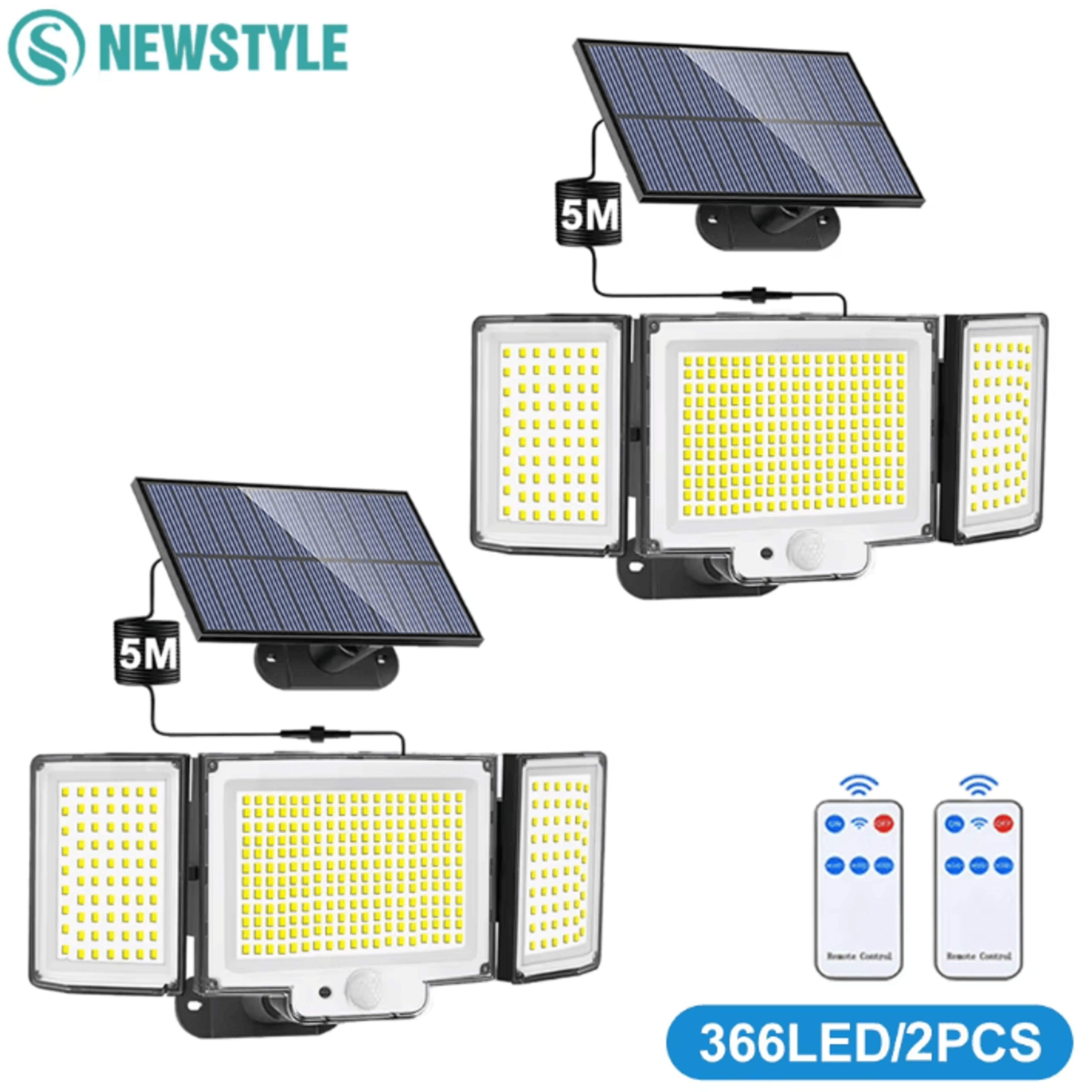 366 LED Solar Motion Sensor Outdoor Security Lights With 3 Heads Waterproof Garden Flood Light 0