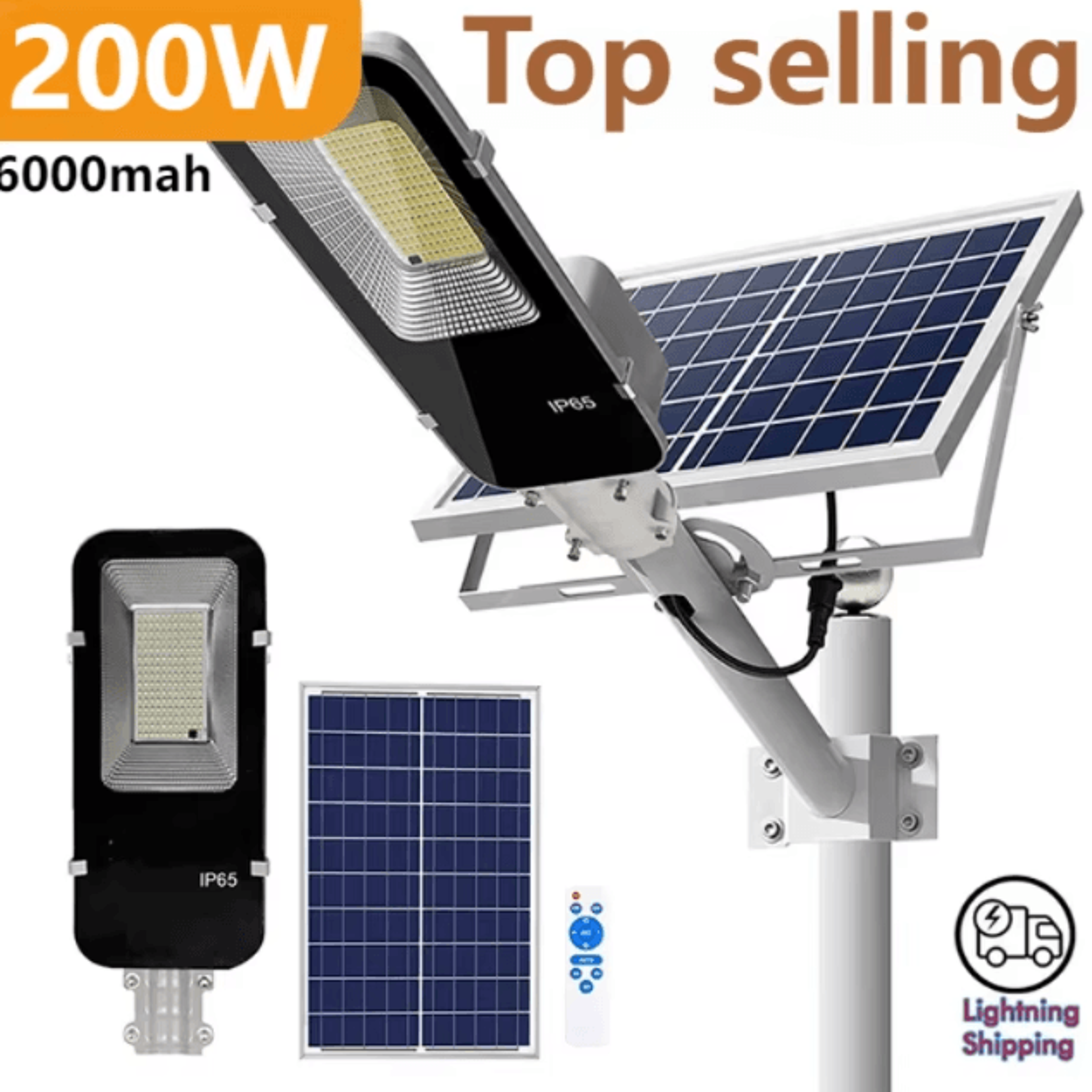 200w powerful solar street light outdoor with 6000mah battery waterproof automatic dusk to dawn garden and garage lamp