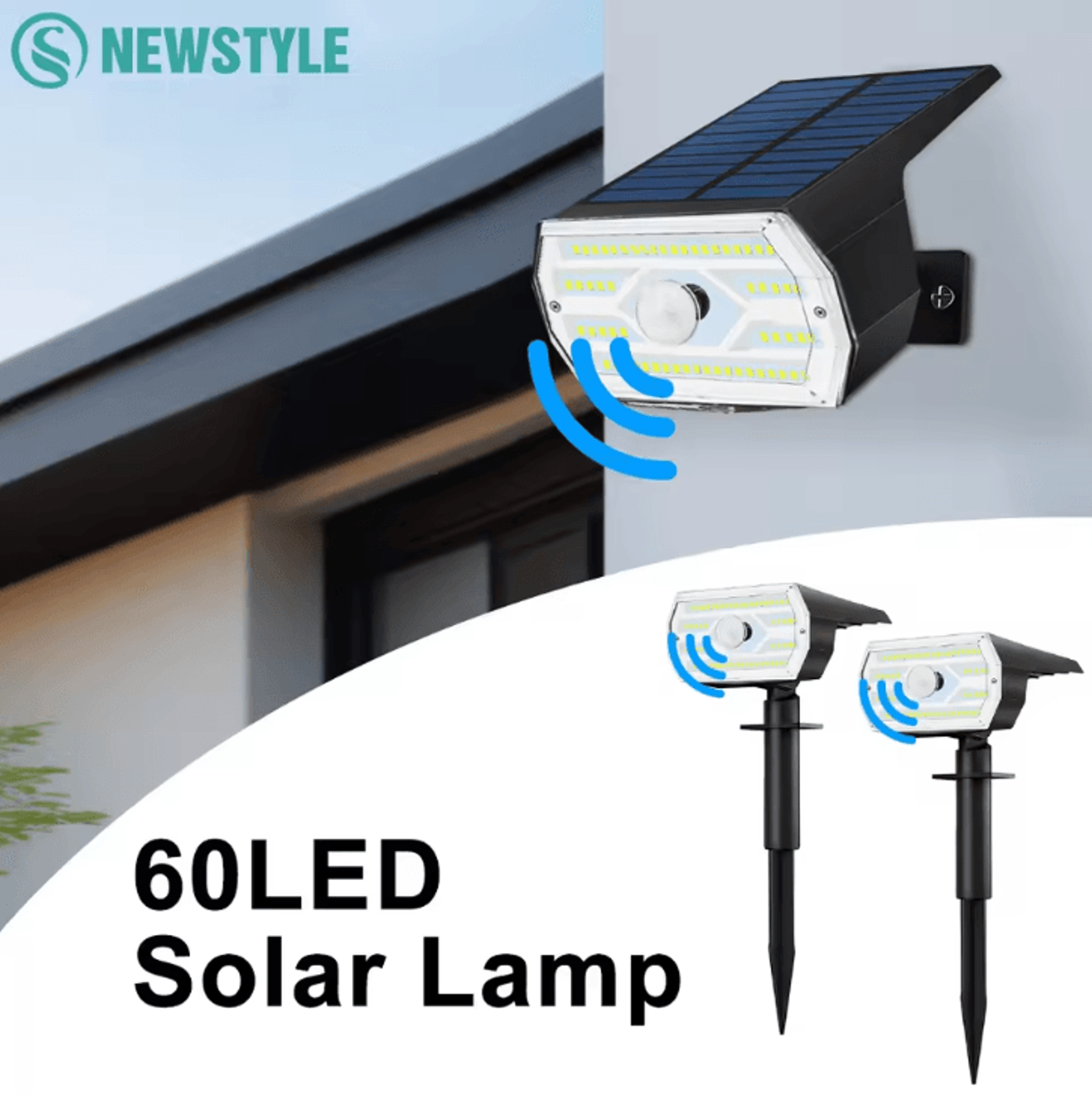Solar 60 LED Motion Sensor Outdoor Security Spotlight  3Mode Waterproof Garden Light 0