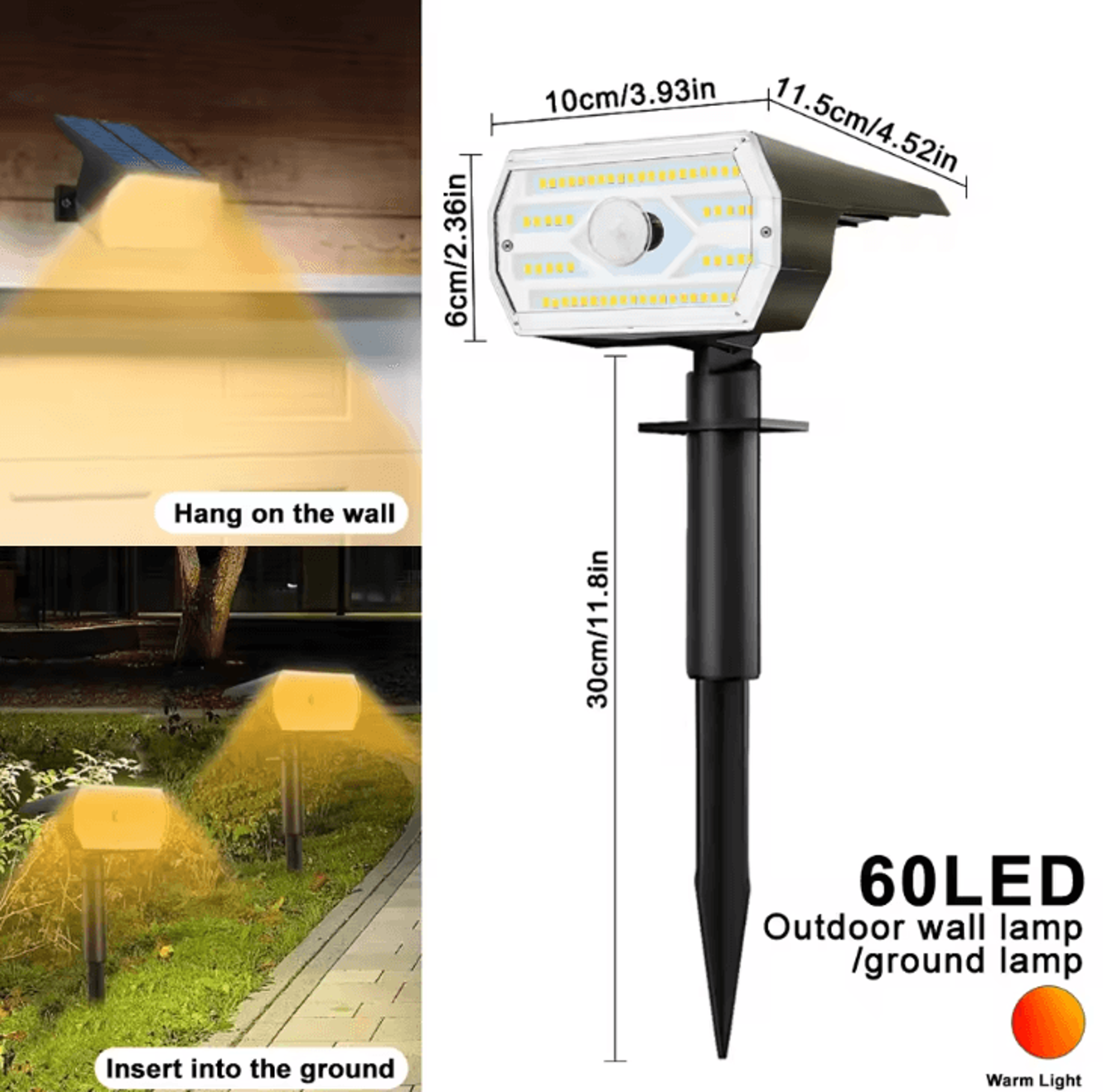 Solar 60 LED Motion Sensor Outdoor Security Spotlight  3Mode Waterproof Garden Light 6
