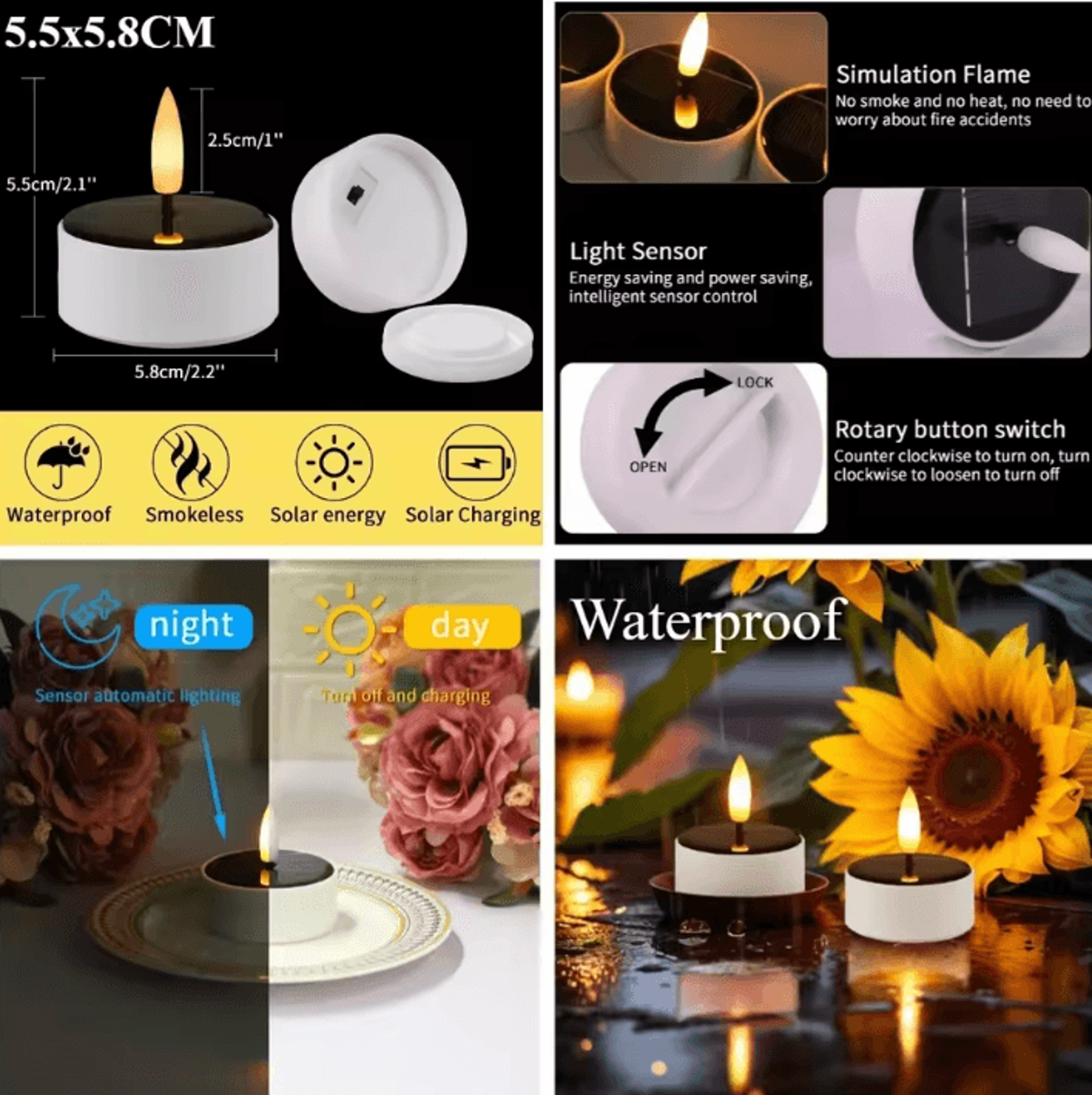 Solar LED Tea Light Candle Set  6 Pack Waterproof DusktoDawn Outdoor Lighting 4