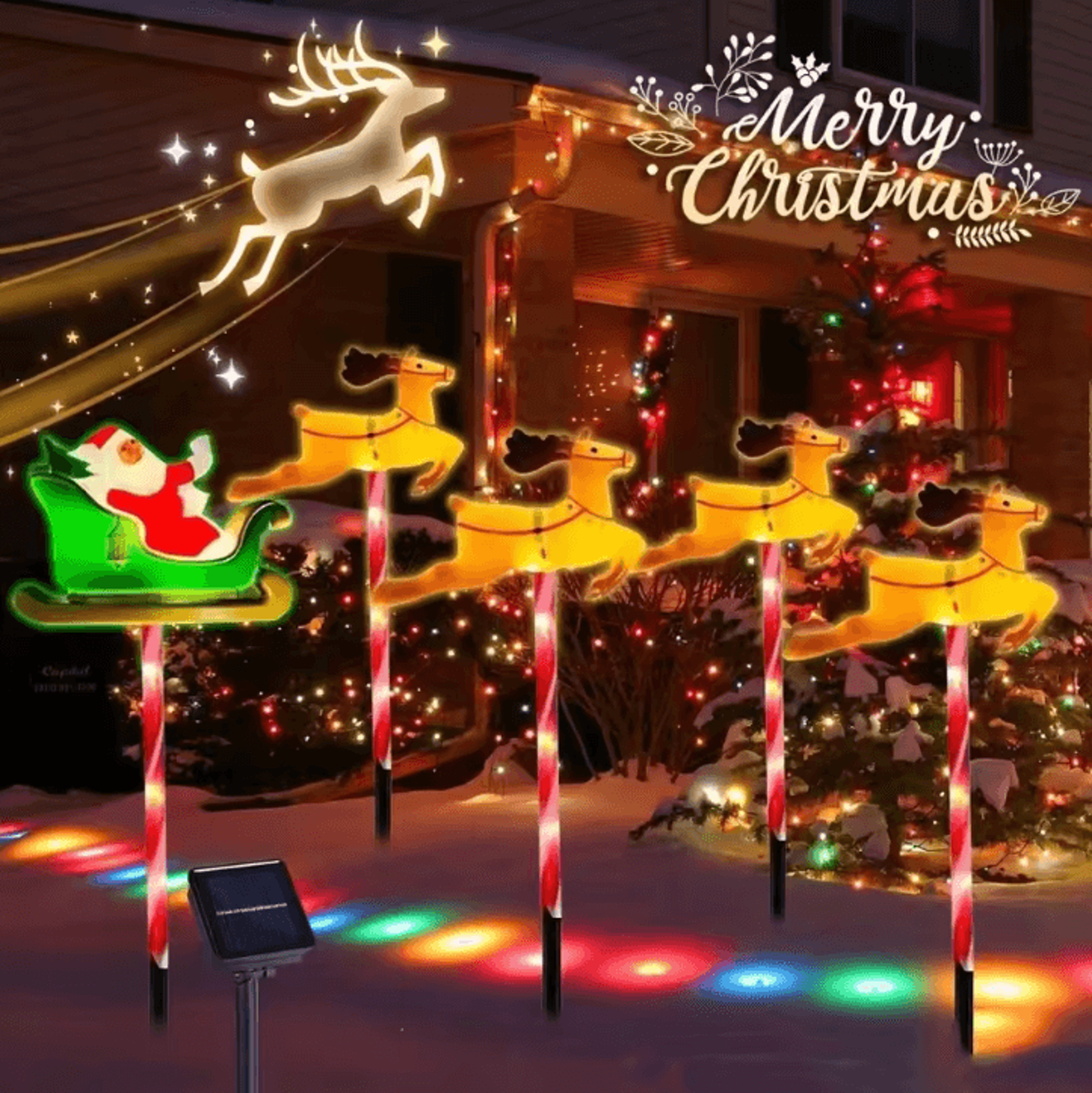 christmas deer pulling santa claus lawn lights – outdoor holiday yard decoration