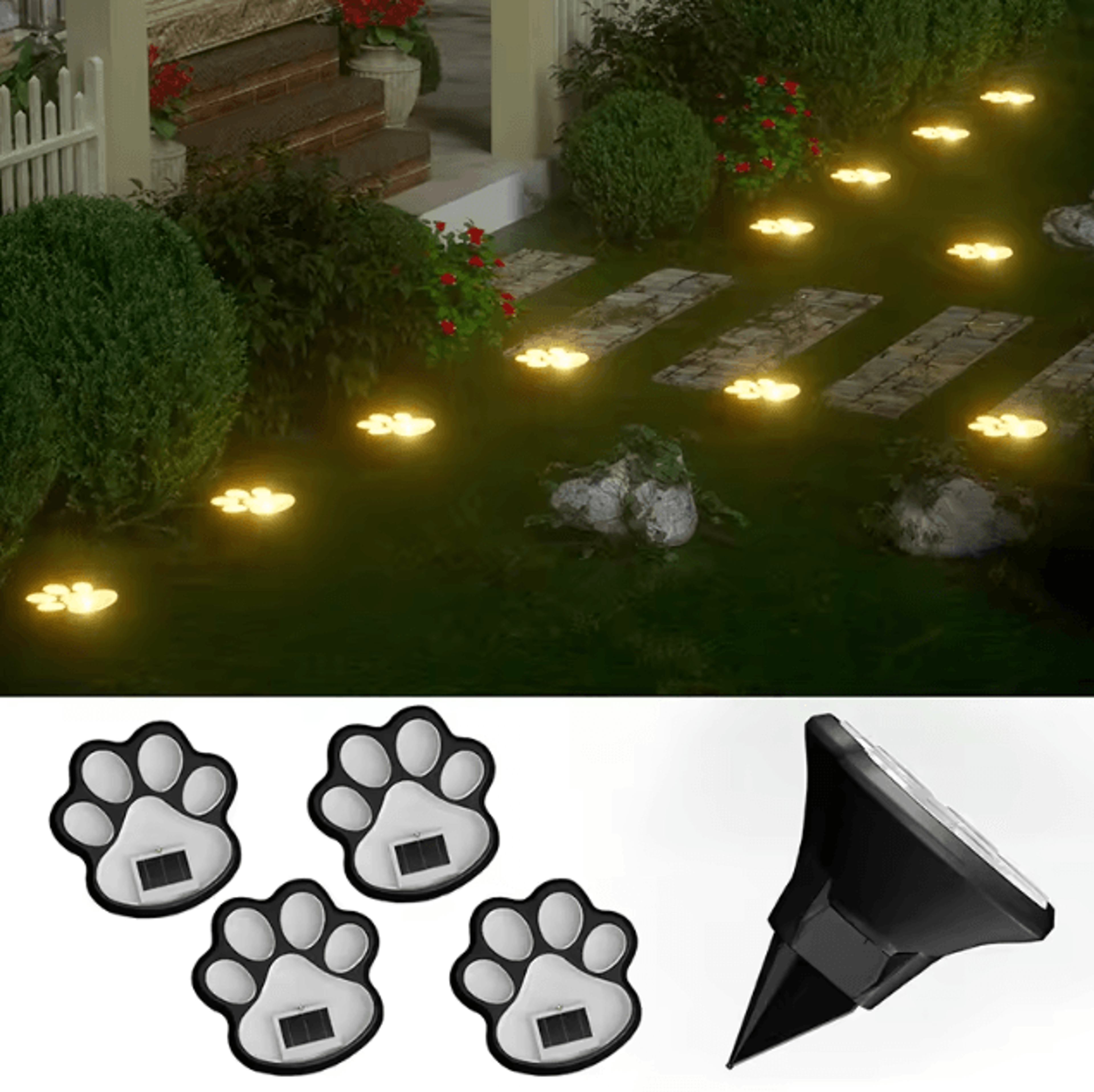 solar 4-pack dog paw outdoor led lawn lights – waterproof garden landscape decor