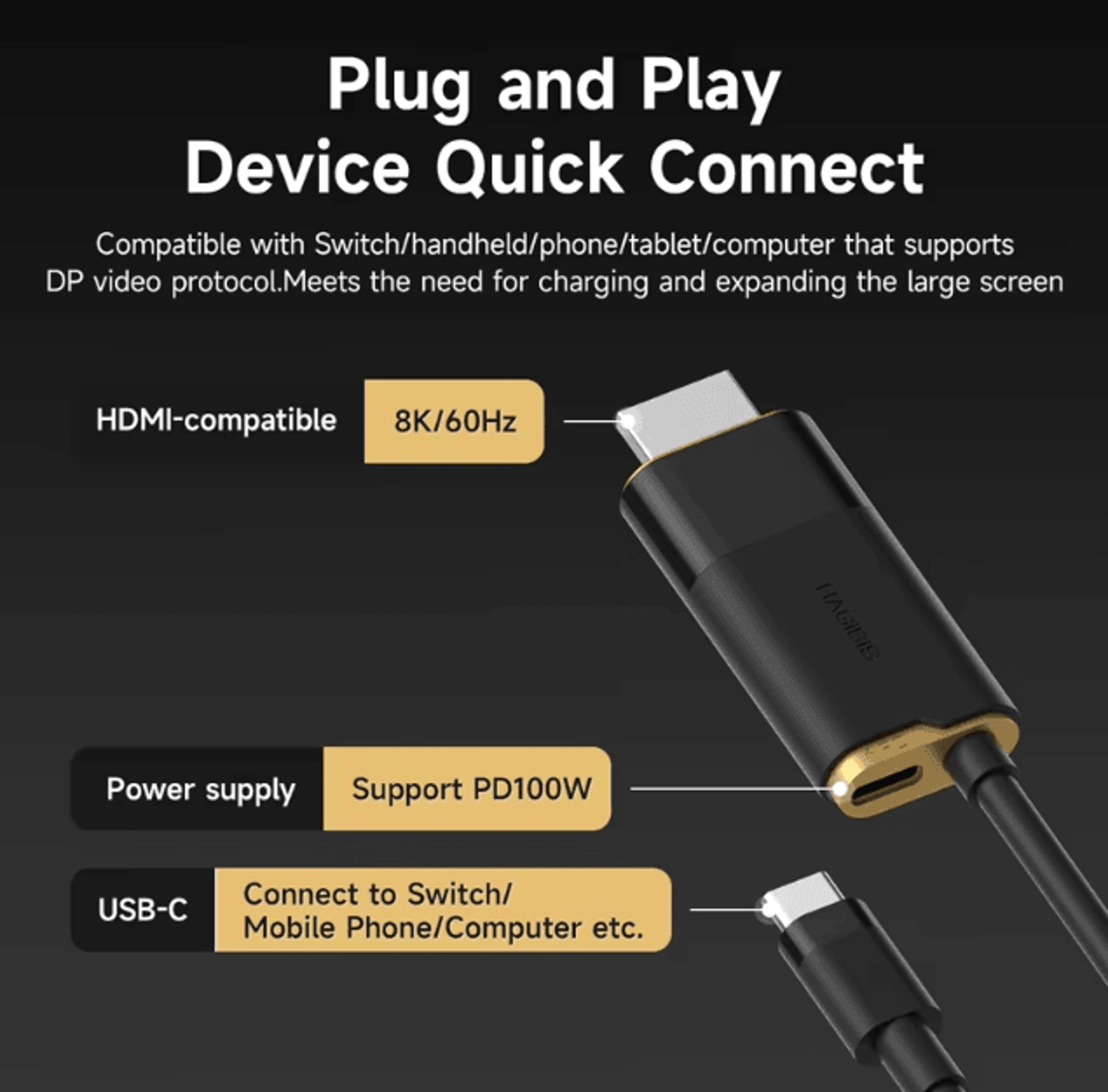 Hagibis USB C To HDMI Adapter For Switch Laptop Tablet ROG SteamDeck 1
