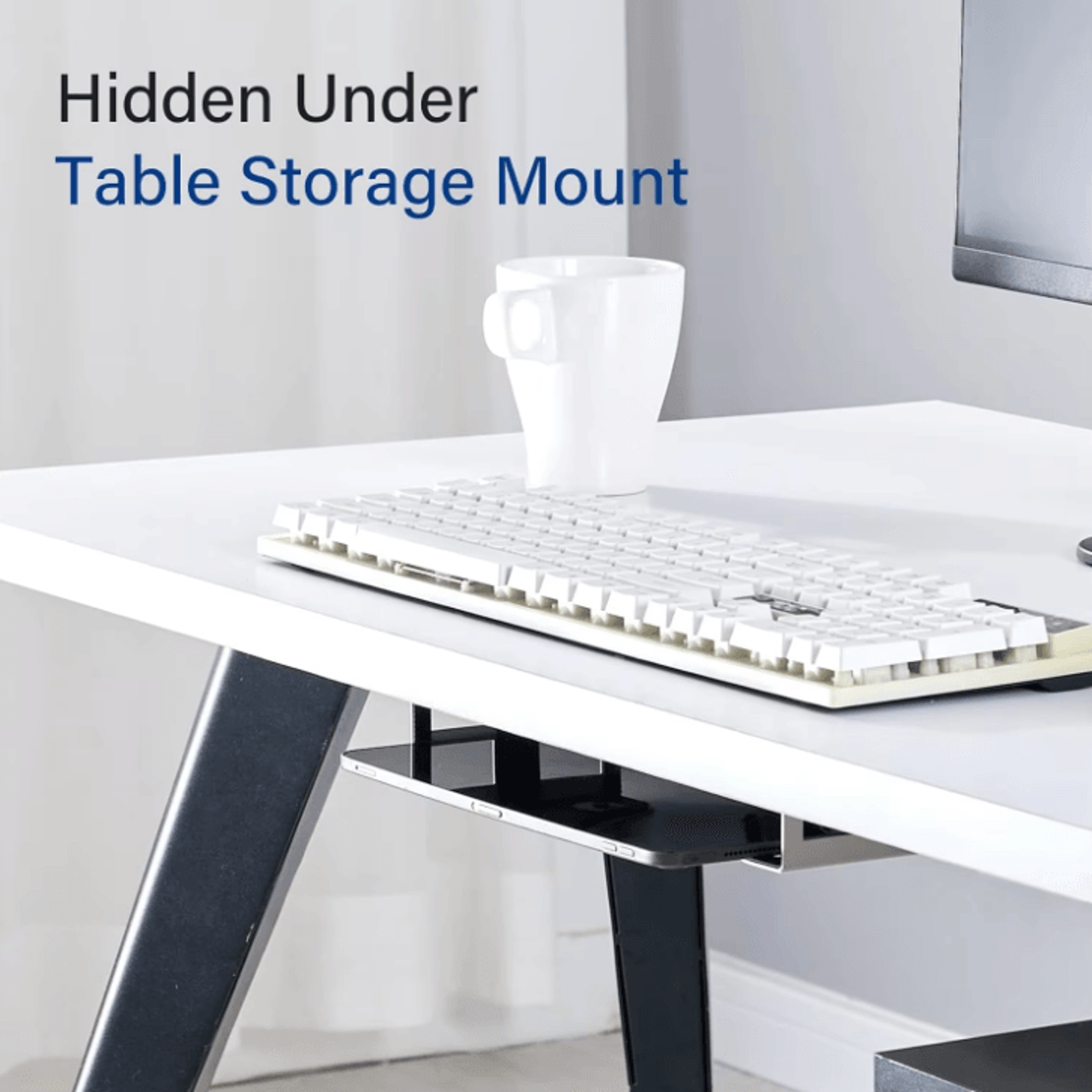 Under Desk Metal Laptop Mount Shelf Holder With AntiScratch Silicone For Mac Mini MacBook Keyboard 3