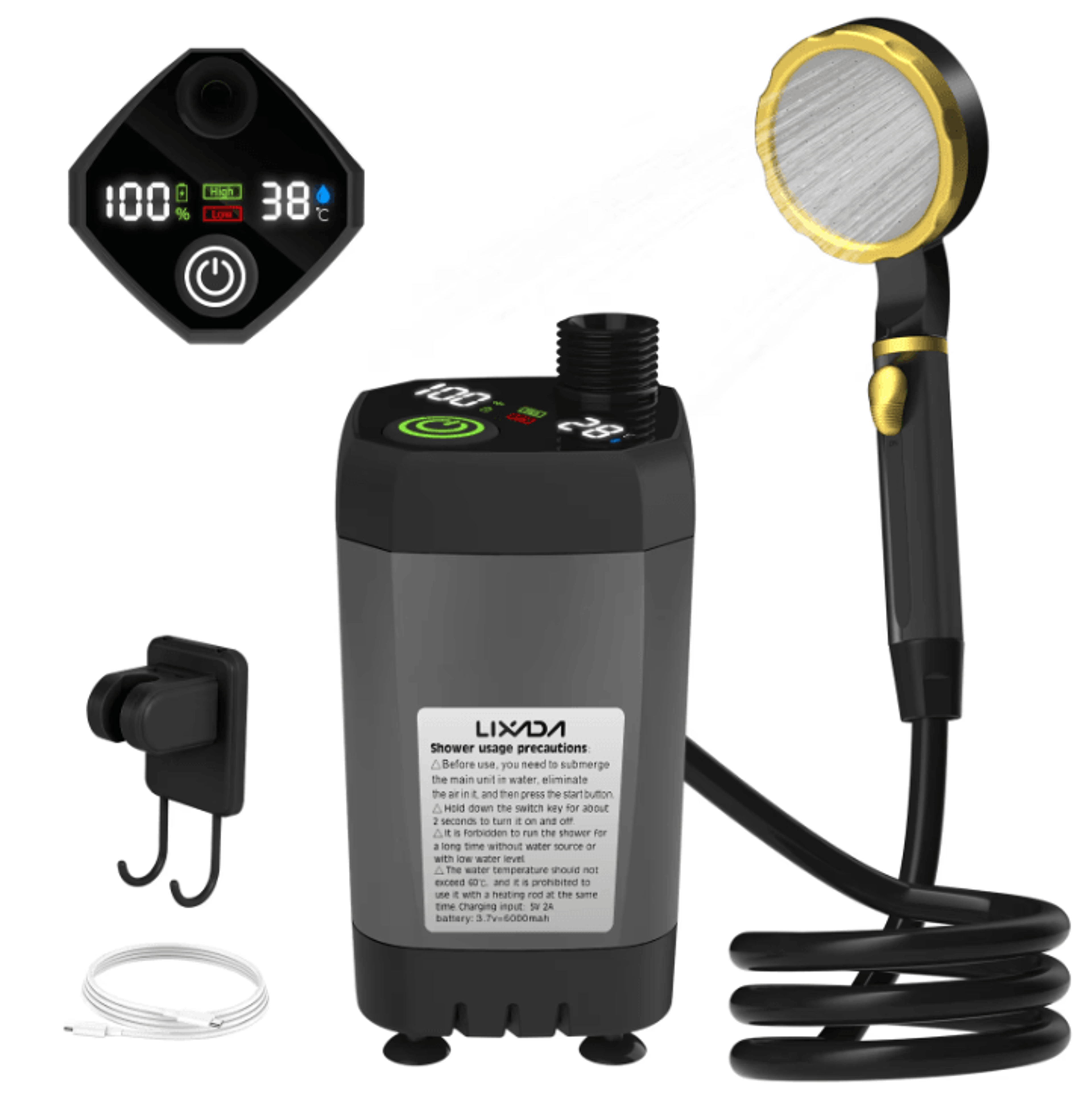 Camping Outdoor Shower Pump With Digital Display  Portable RV And Travel Shower Kit 6000mAh 0