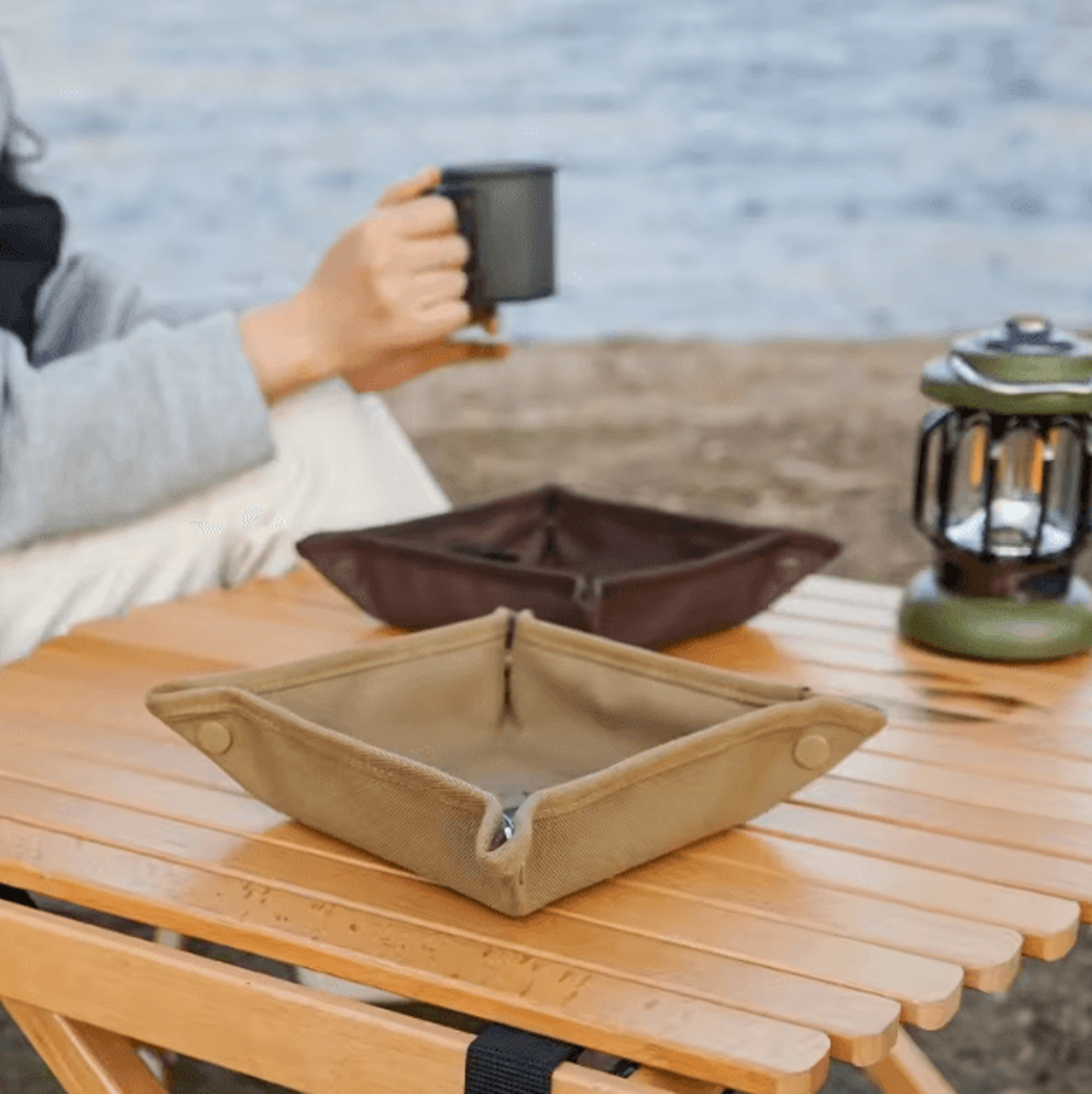 portable camping organizer tray – compact foldable storage box for travel, camping & outdoor gear
