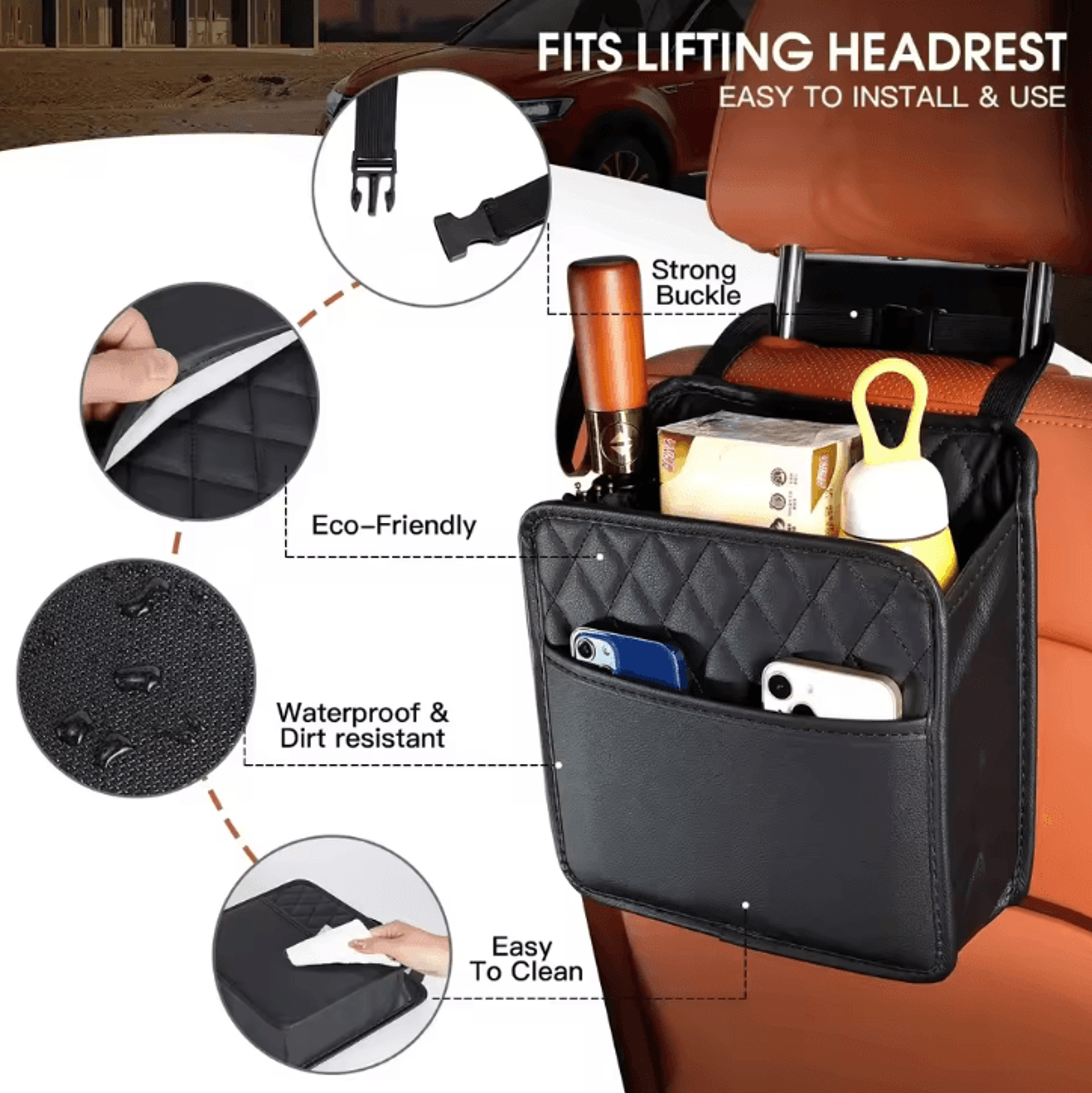 Multifunction Leather Car Seat Back Organizer Hanging Car Trash Bag Storage Pouch For Vehicle Inter 0