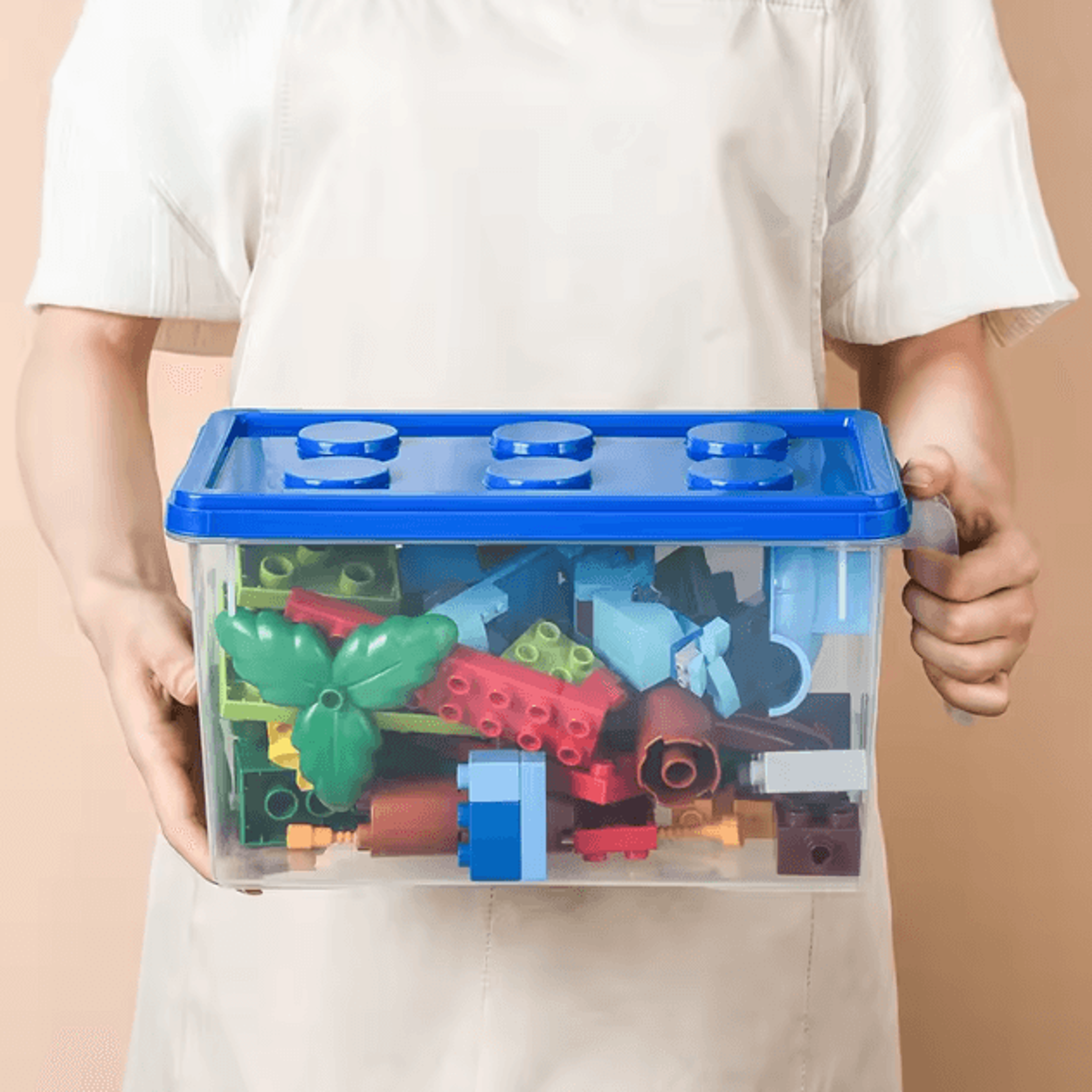 Kids Building Block Storage Box With Handle Stackable Toy Organizer Container Dustproof Block Stora 3
