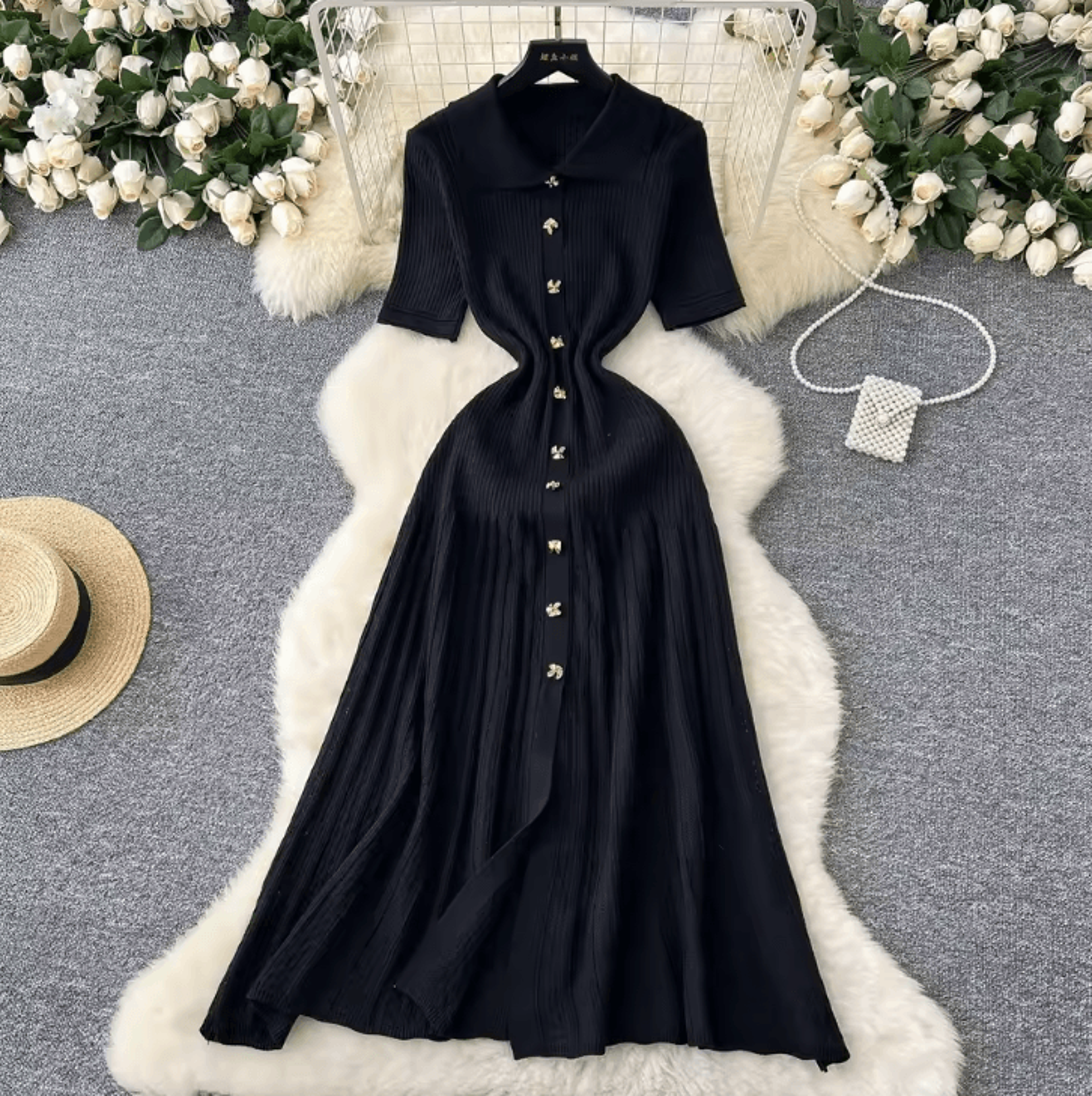 YuooMuoo Elegant Patchwork Knitted Maxi Dress With TurnDown Collar 5
