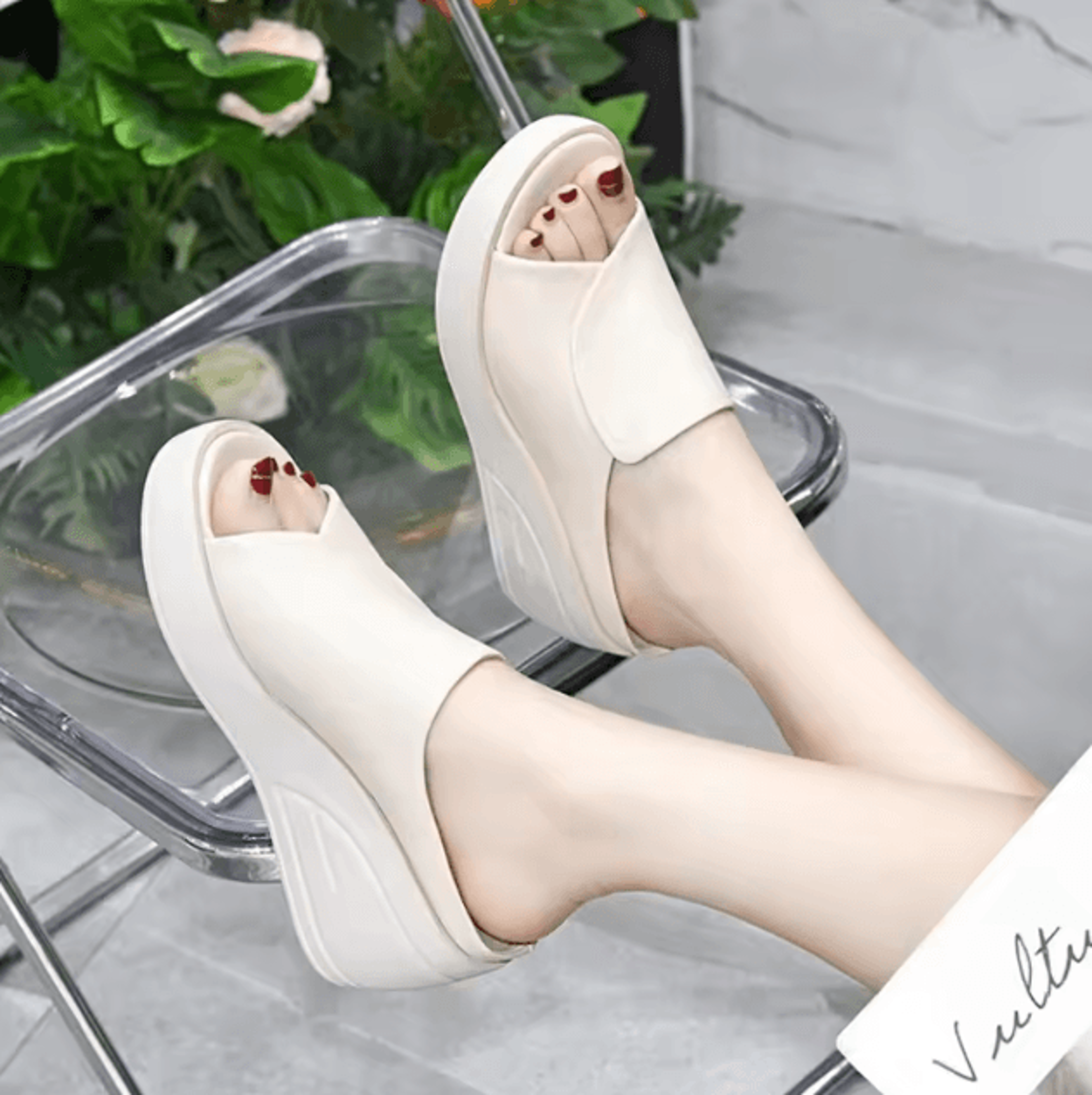 black orthopedic wedge platform slide sandals for women