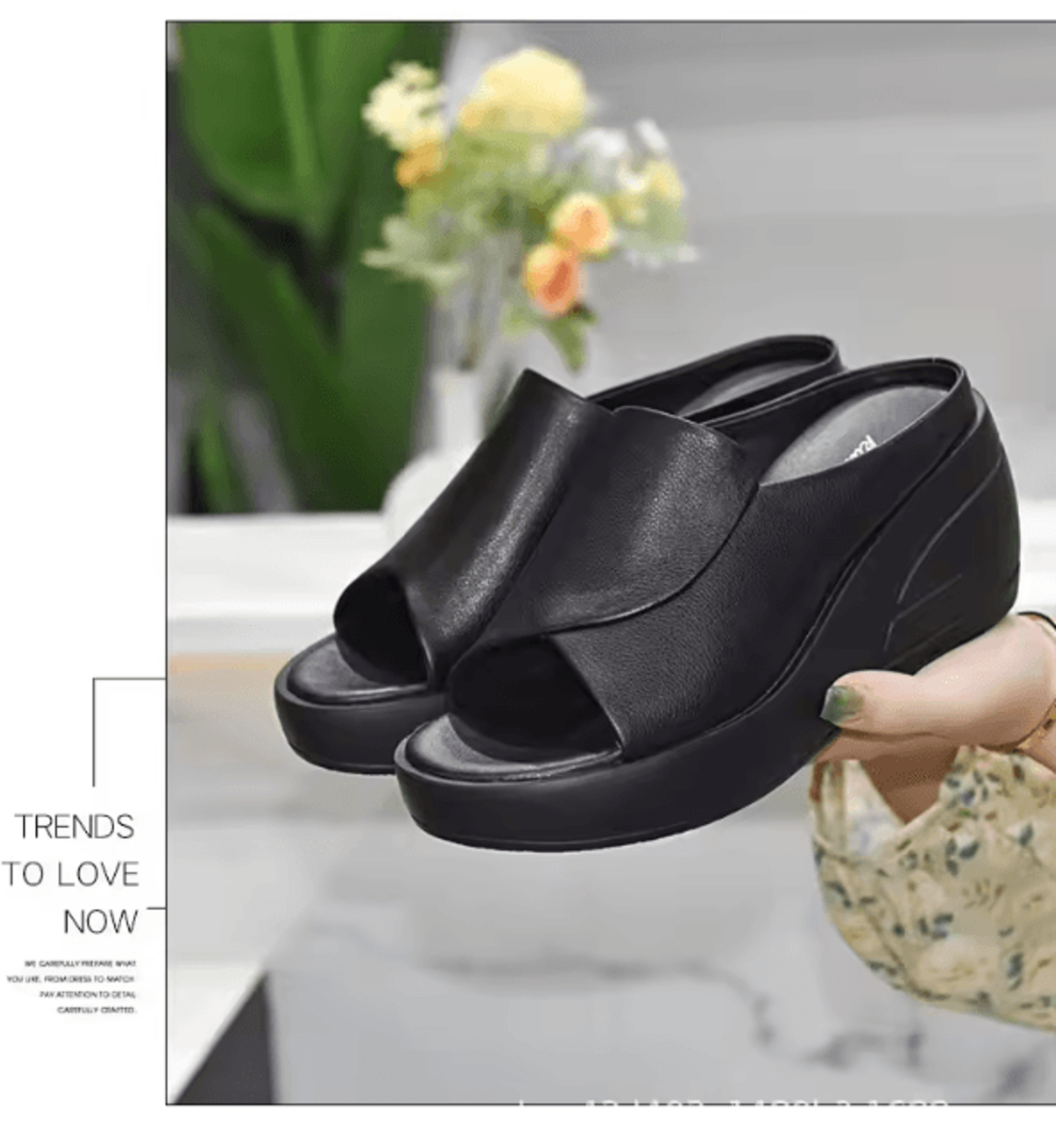 Black Orthopedic Wedge Platform Slide Sandals For Women 6