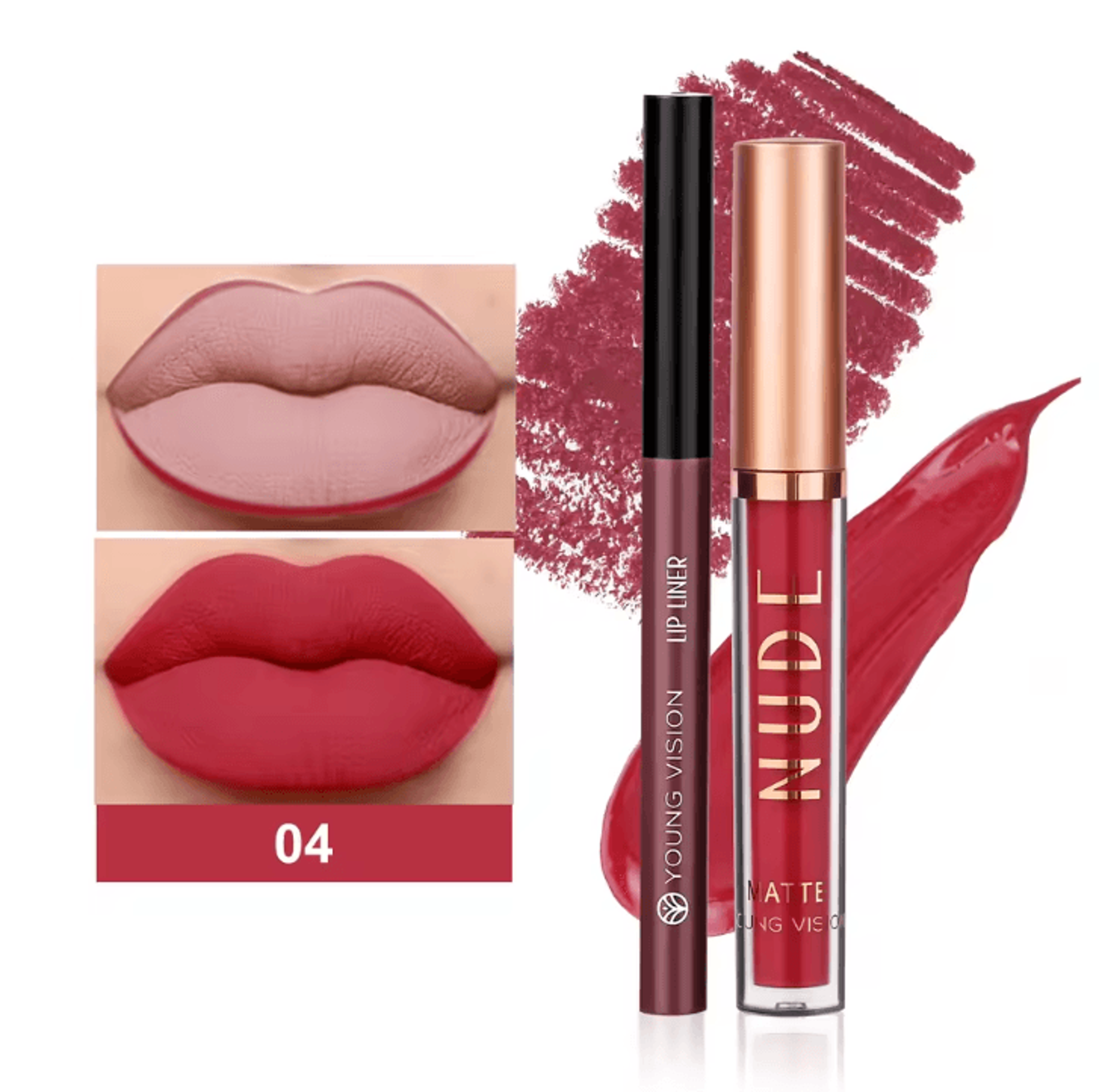 Young Vision 2Color Matte Rotatable Lip Liner Set  Waterproof LongLasting Lip Contour Pencil 9