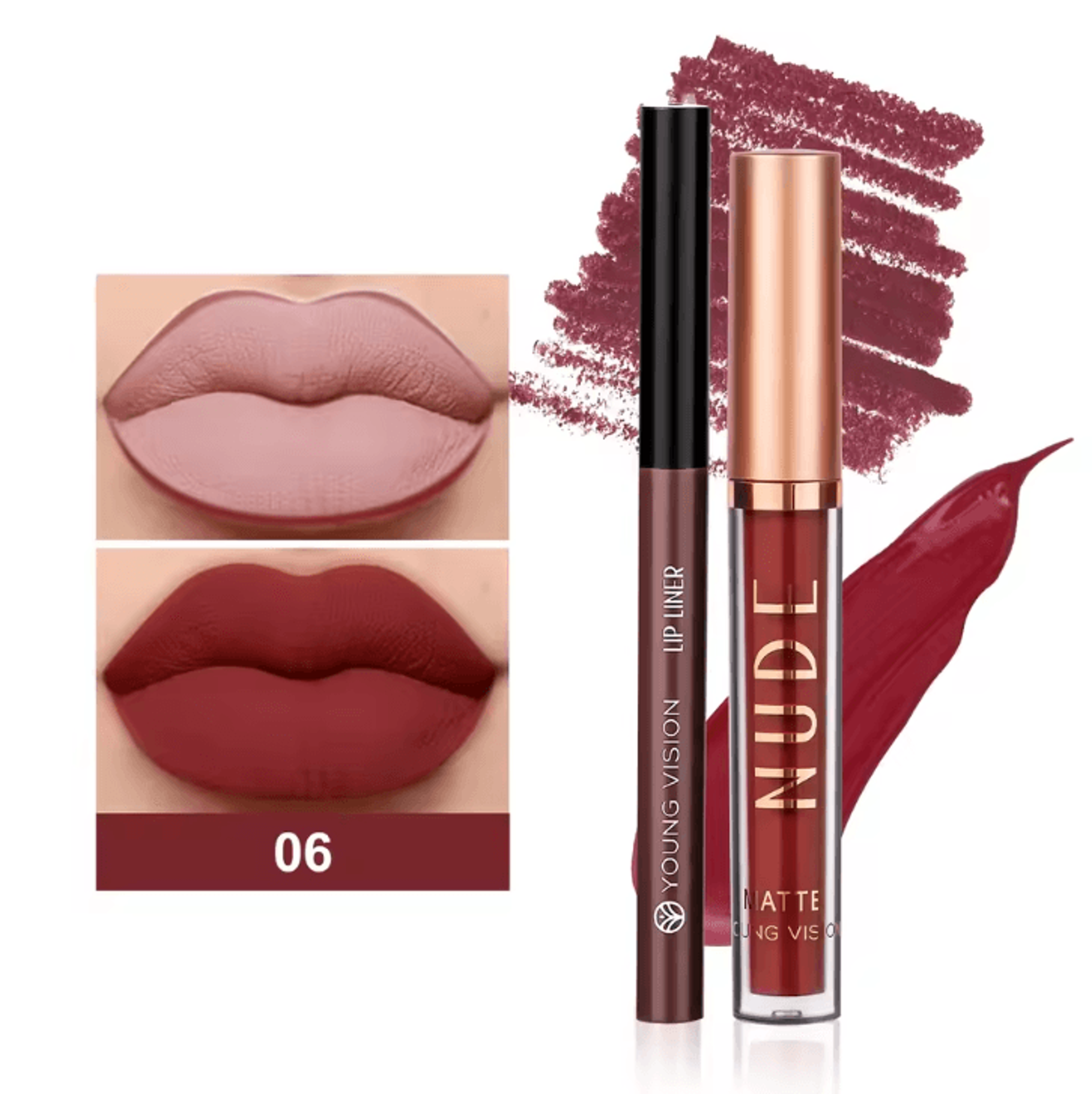 Young Vision 2Color Matte Rotatable Lip Liner Set  Waterproof LongLasting Lip Contour Pencil 11
