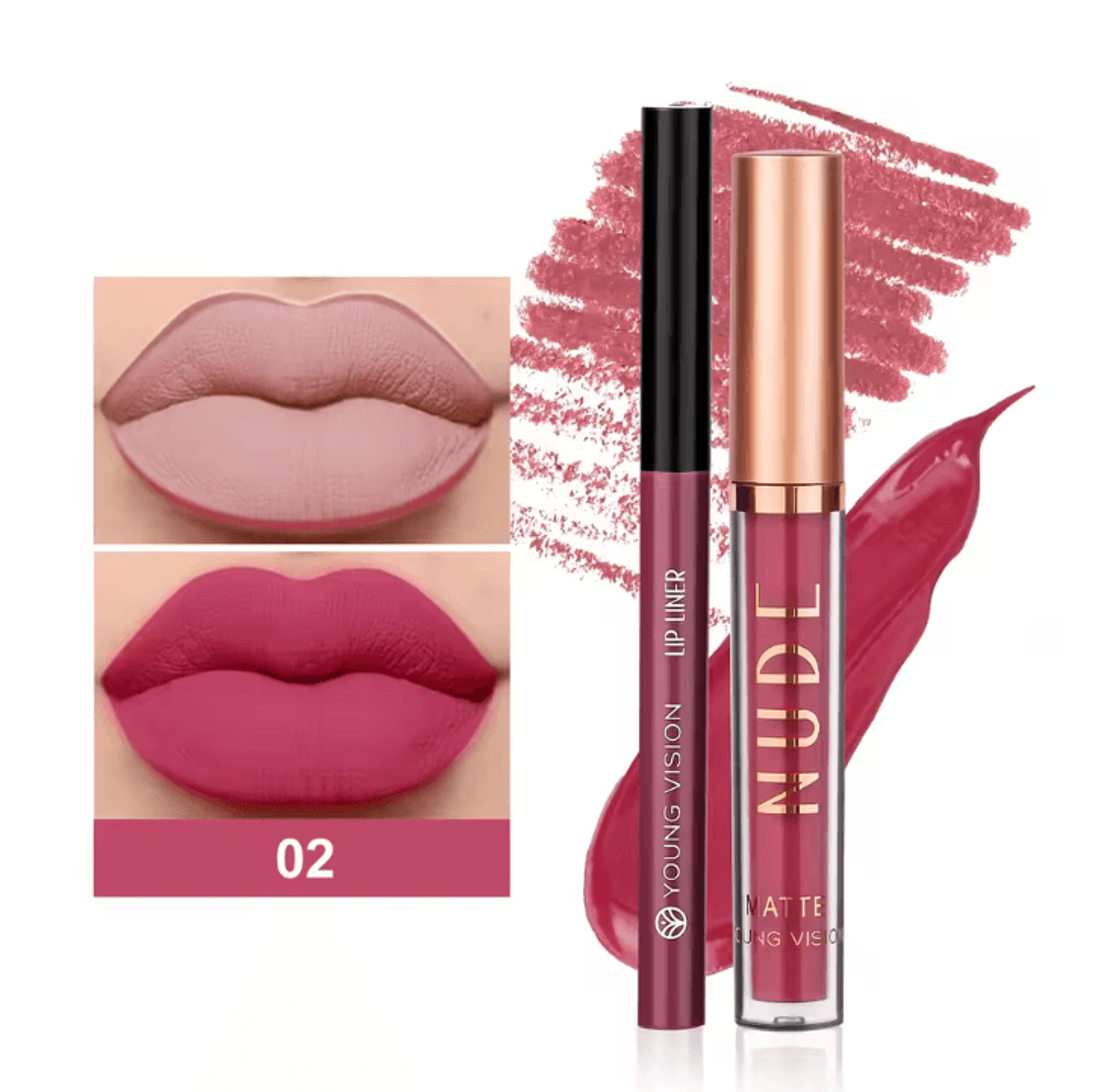 Young Vision 2Color Matte Rotatable Lip Liner Set  Waterproof LongLasting Lip Contour Pencil 7