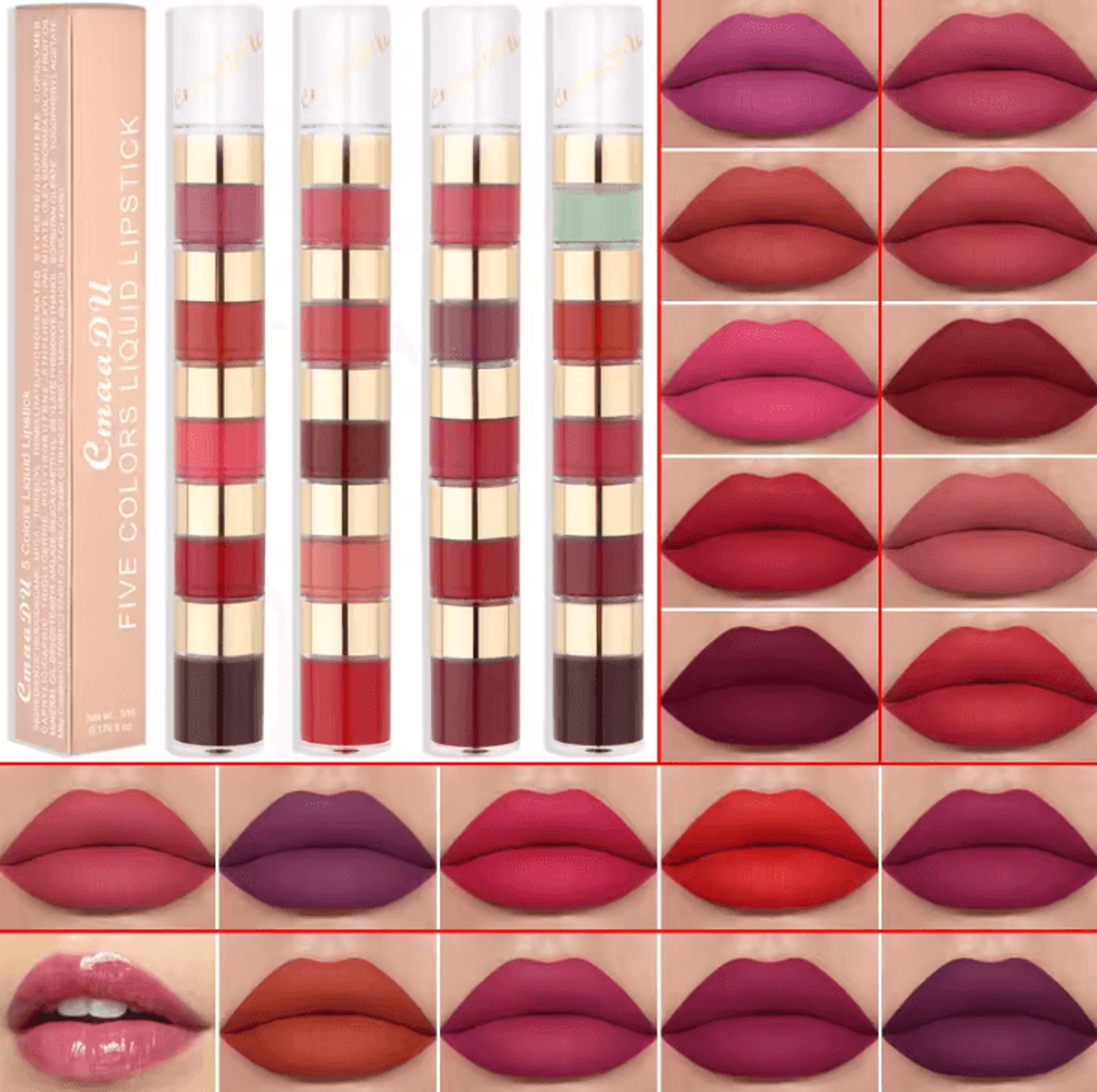 5-color mini matte liquid lipstick set – waterproof long-lasting travel size lipstick collection