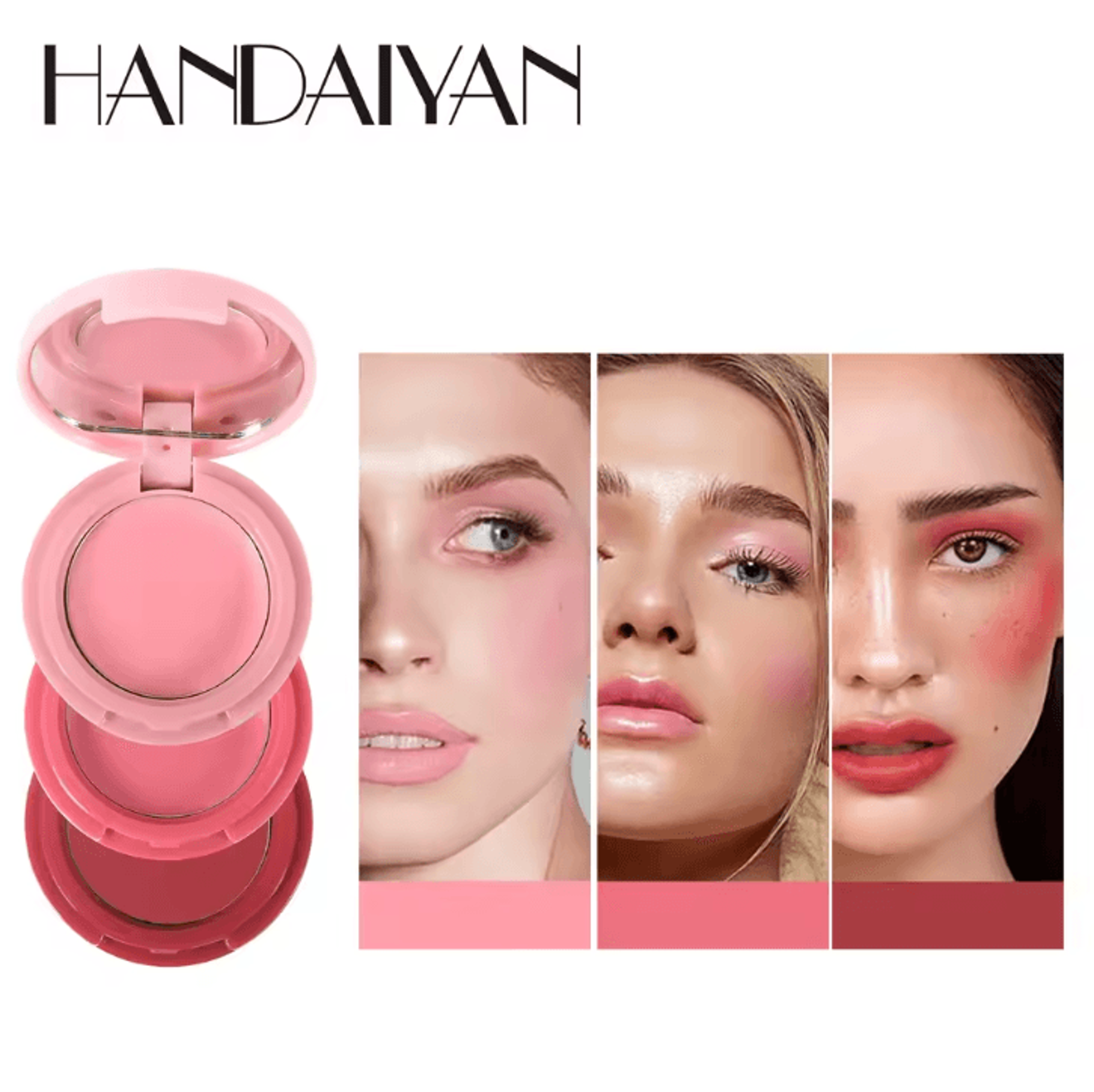 handaiyan 3-color matte blush & lip mud palette – velvet mousse multi-use face color