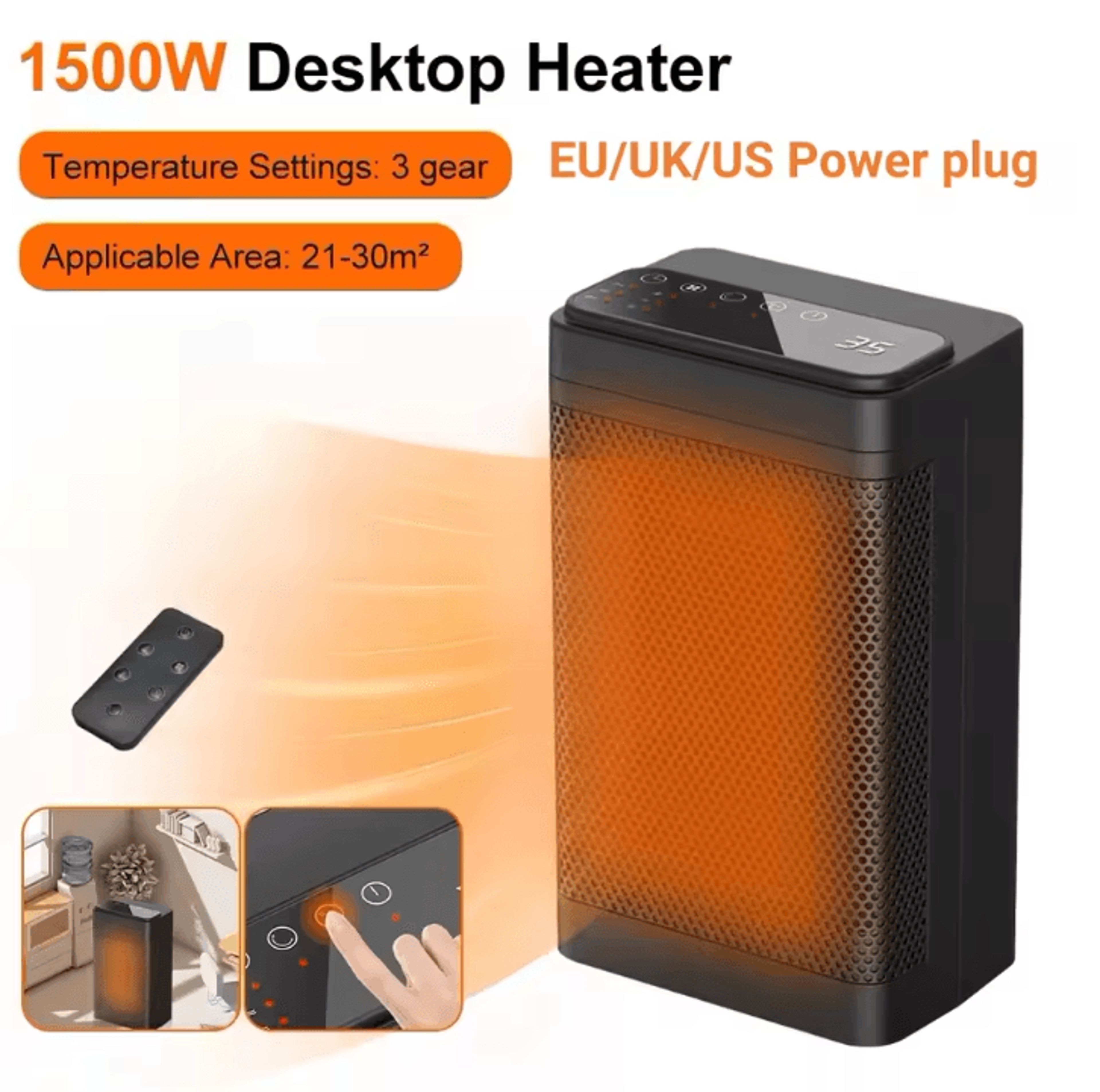 Portable PTC Ceramic Fan Heater With Remote  Oscillating Desktop Space Heater For Home  Office 0