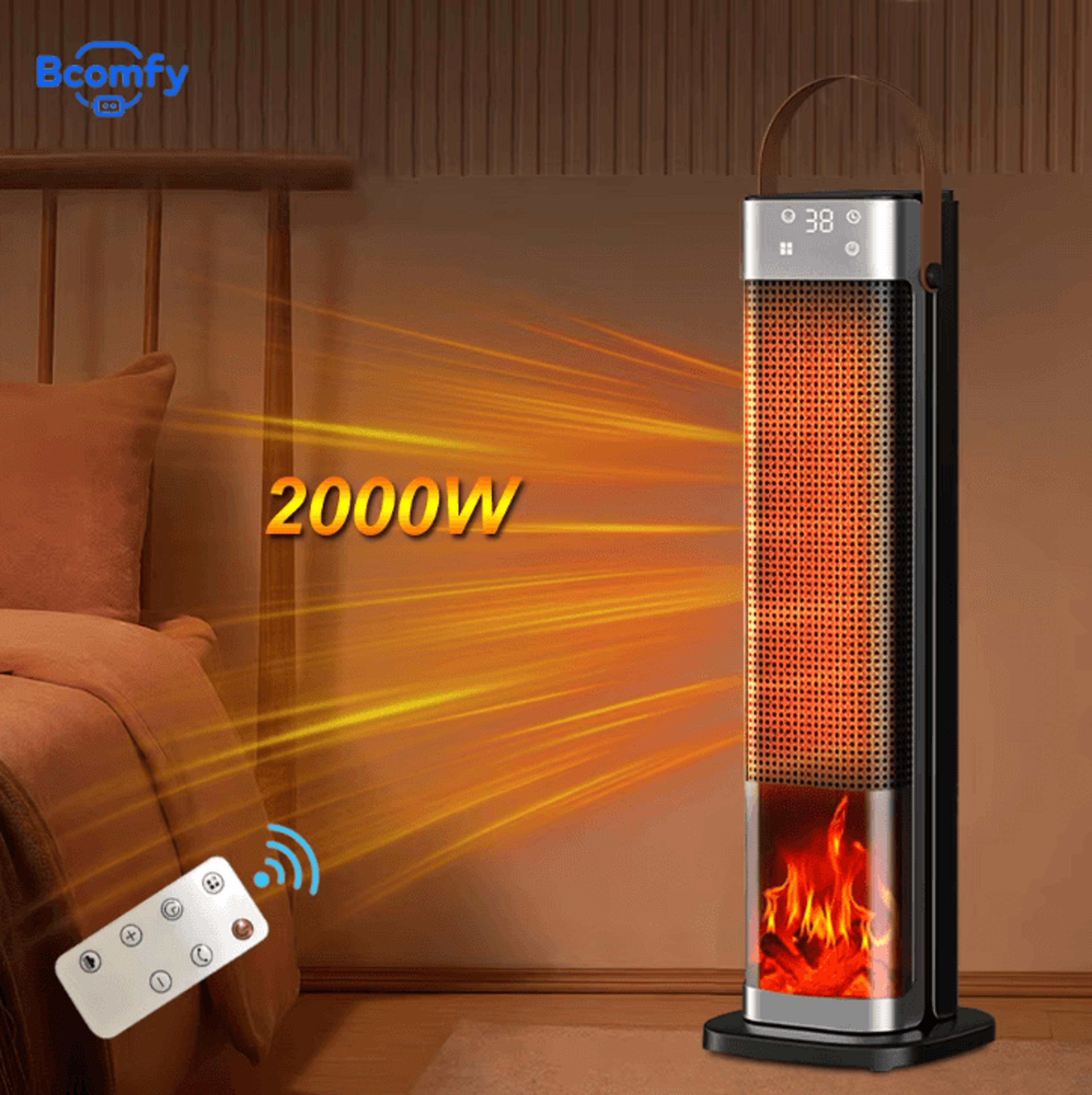 2000W Intelligent Digital Space Heater EU Plug Portable PTC Fan Heater With Remote Control  Timer 0