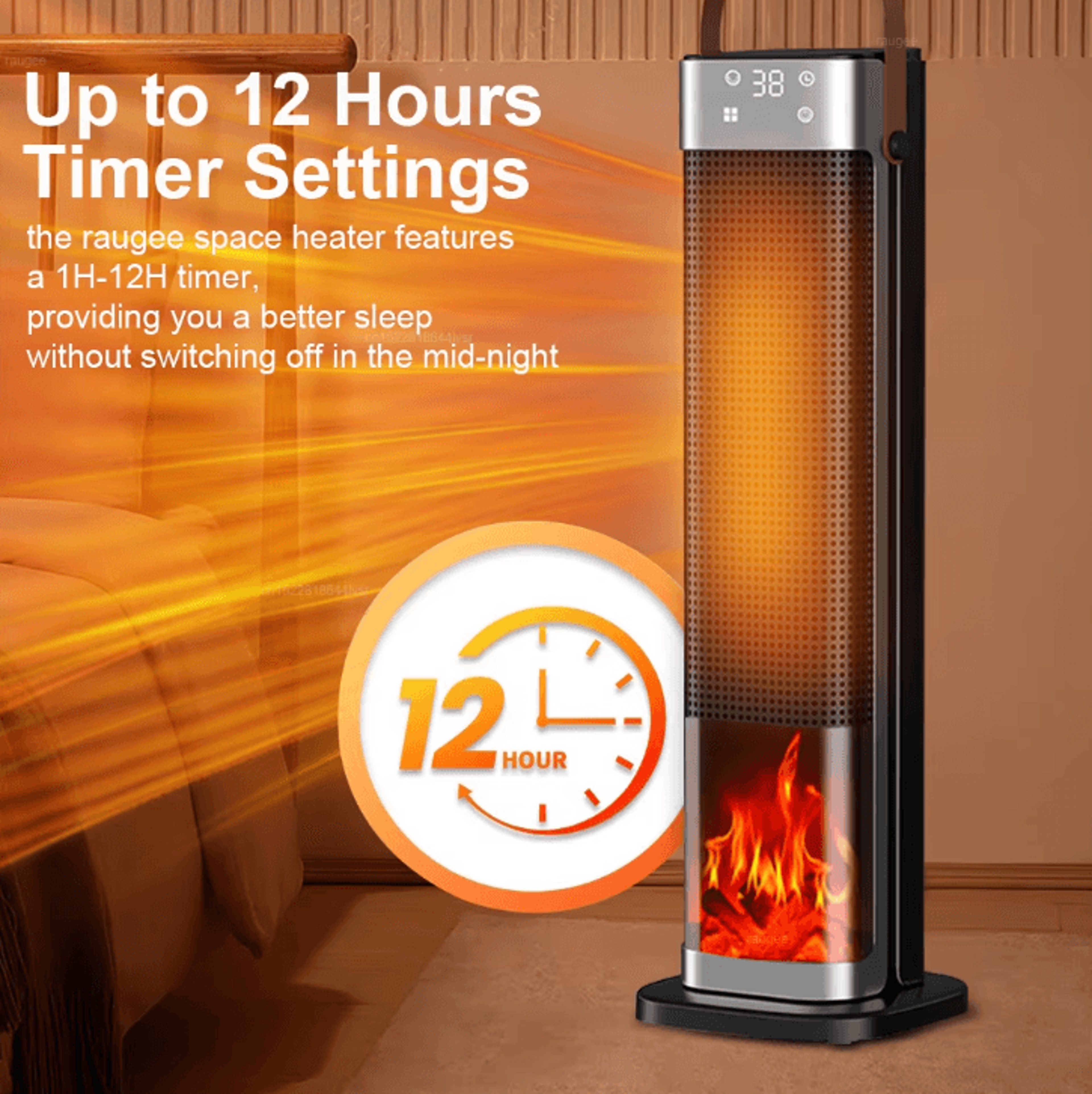 2000W Intelligent Digital Space Heater EU Plug Portable PTC Fan Heater With Remote Control  Timer 4