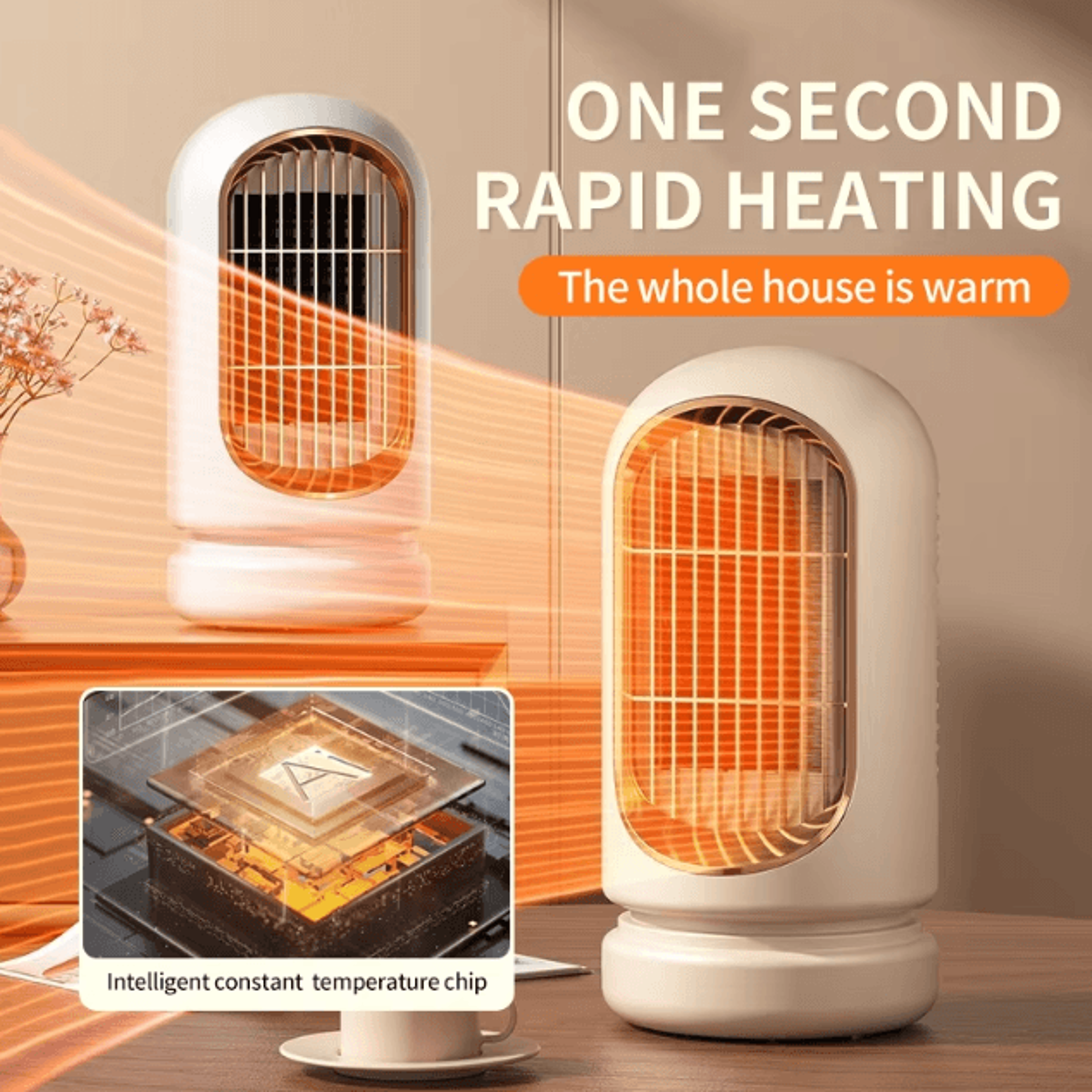 Compact PTC Ceramic Electric Heater  Portable Fast Heating Desktop Space Heater With Safety Protect 2