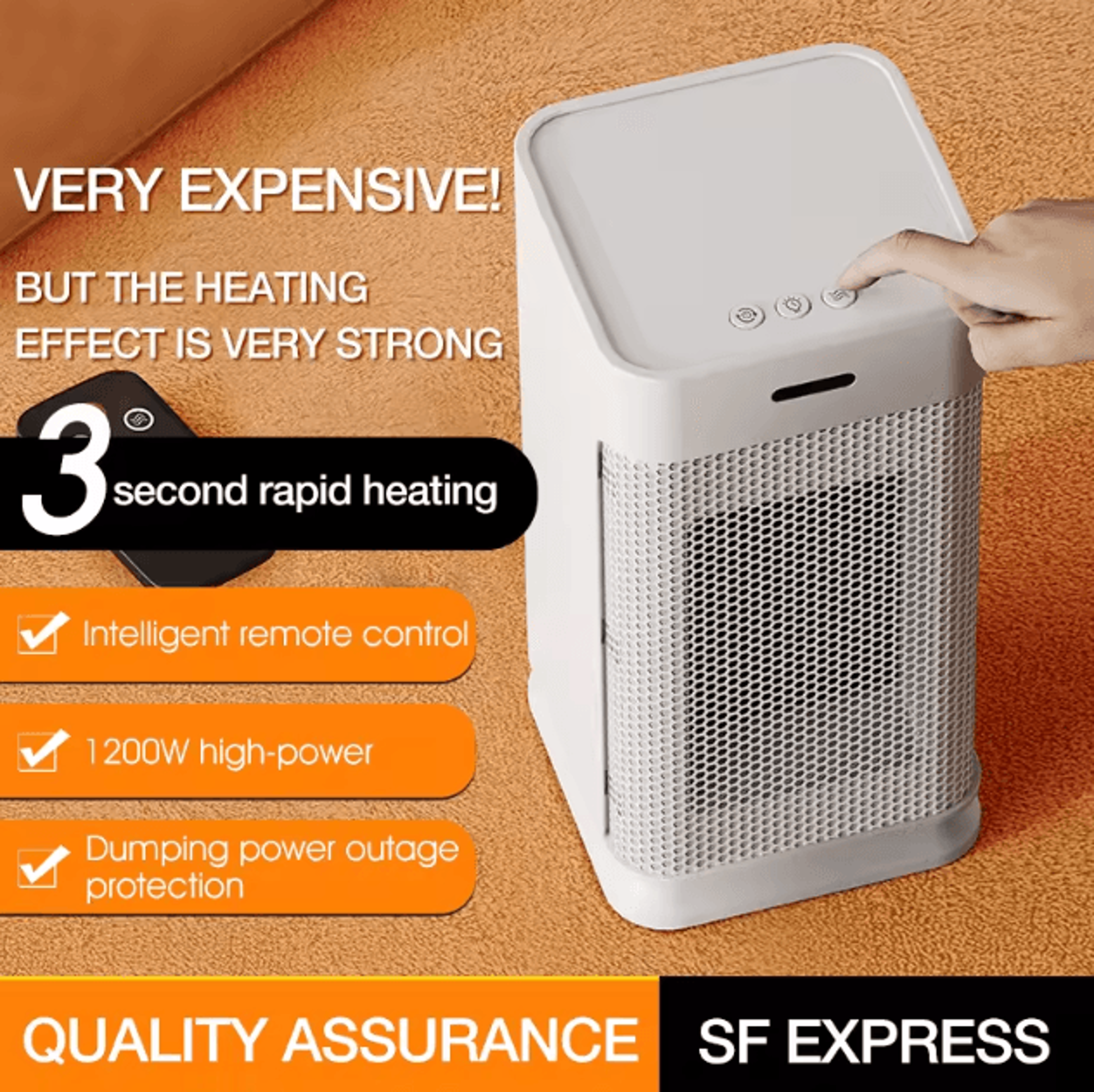 1200W Portable PTC Ceramic Desktop Heater EU Plug Fast Heating Silent Space Heater With Night Light 2