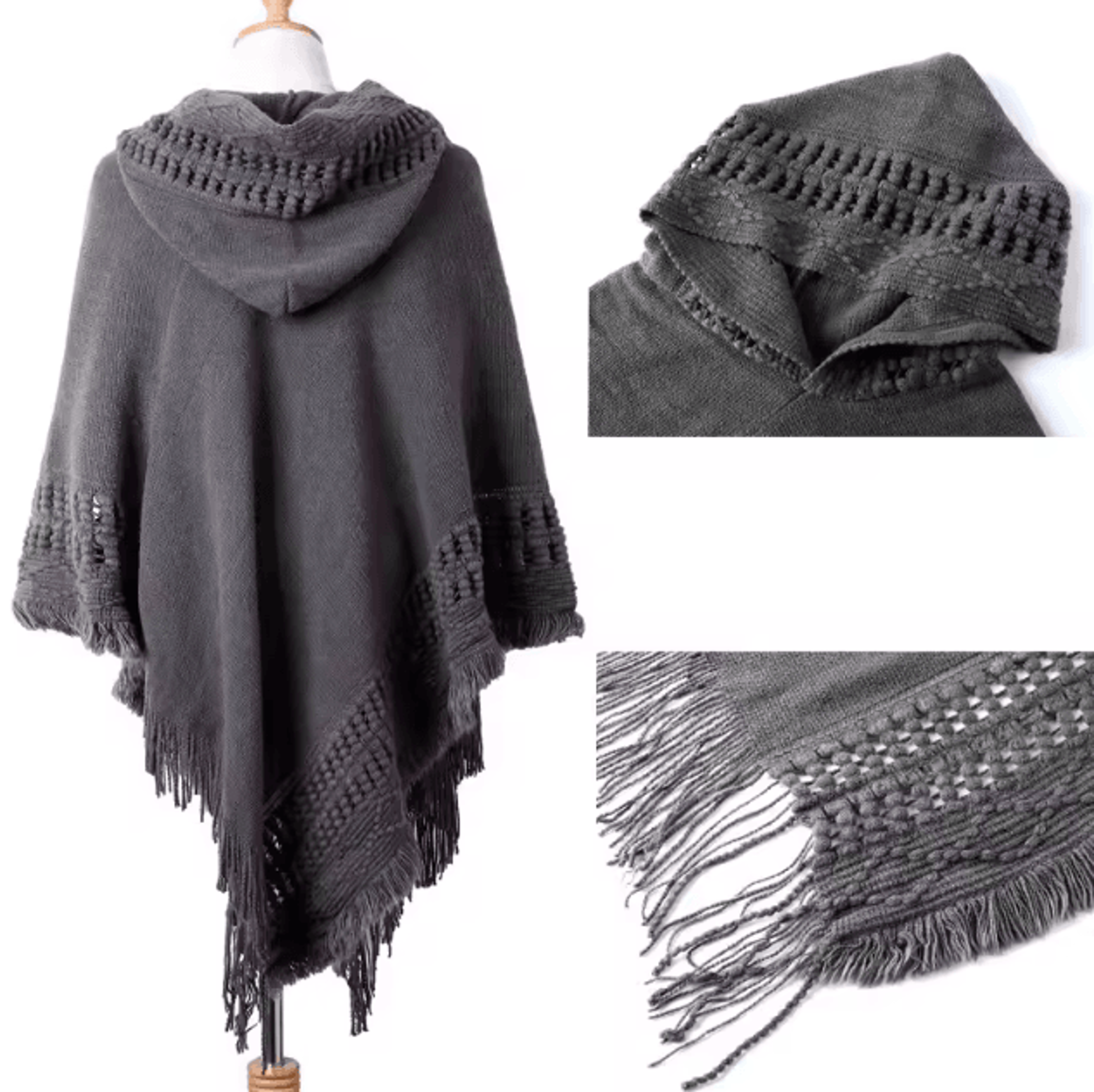 bohemian tassel fringe poncho – oblique stripe womens cape shawl wrap with stylish boho tassels