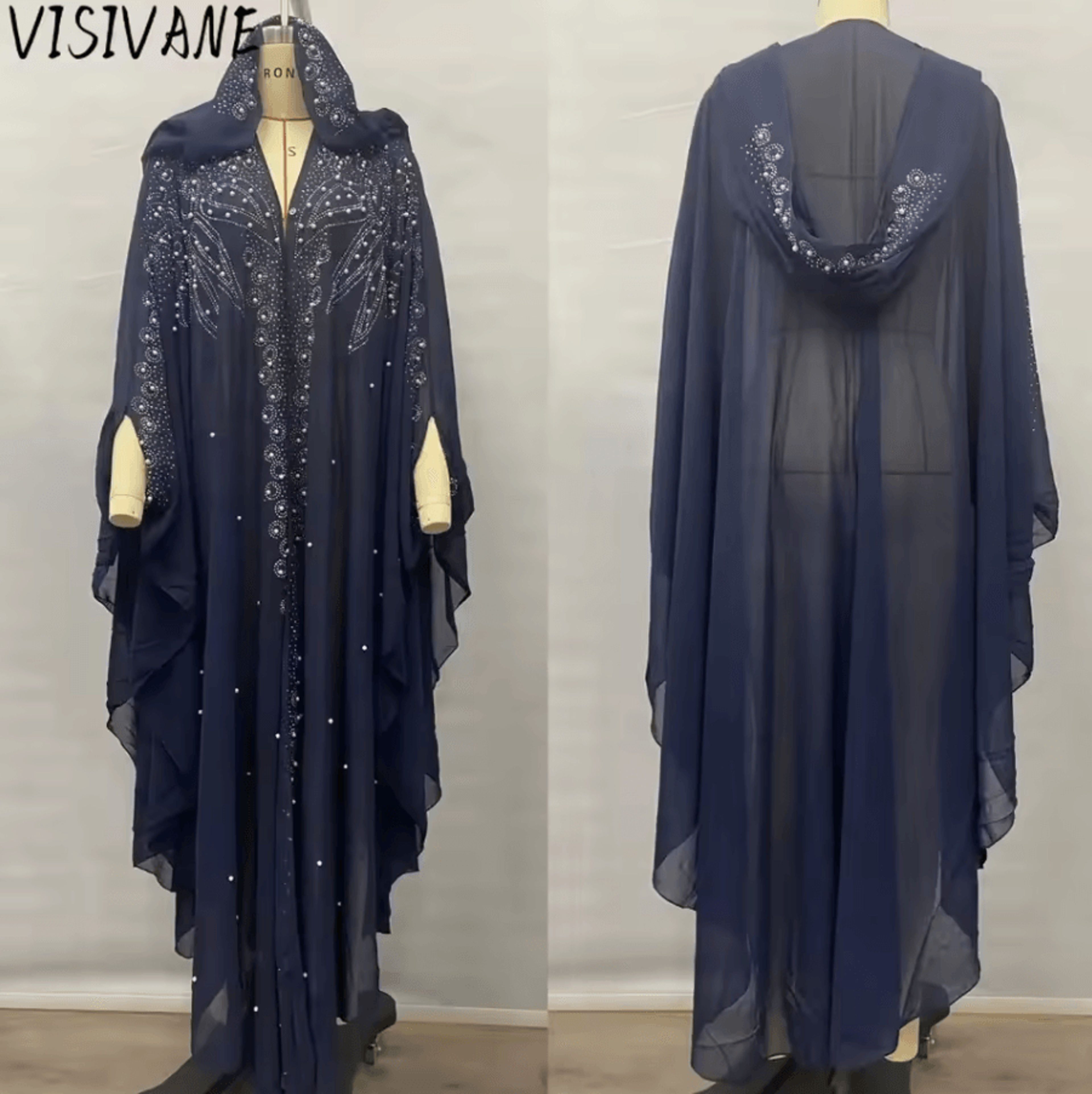 vintage hooded cloak cape dress thin women streetwear poncho jacket with diamond detail