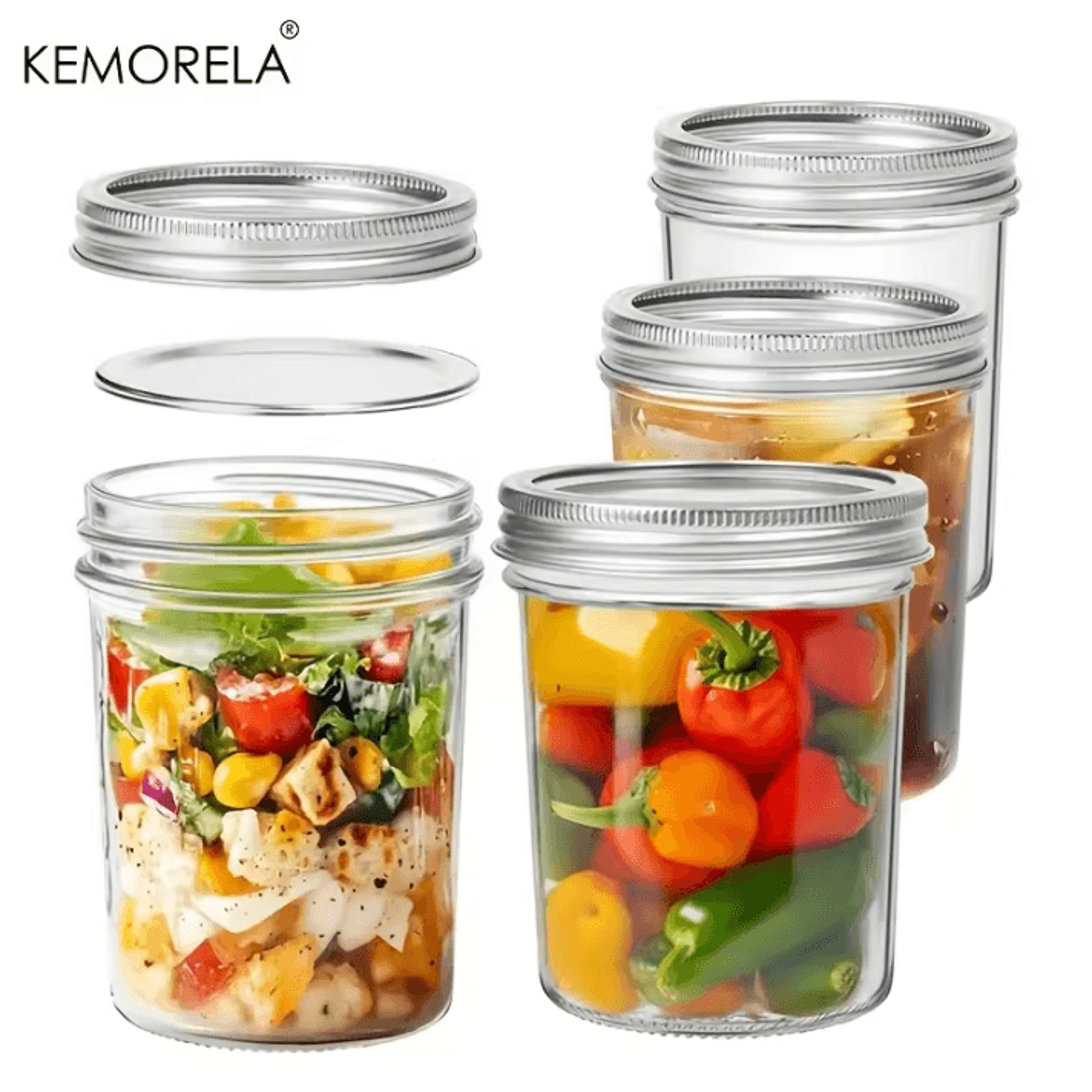 kemorela 350ml mason jars with lids – 4-piece pint glass canning jars with seal bands for honey, jam, coffee & salad