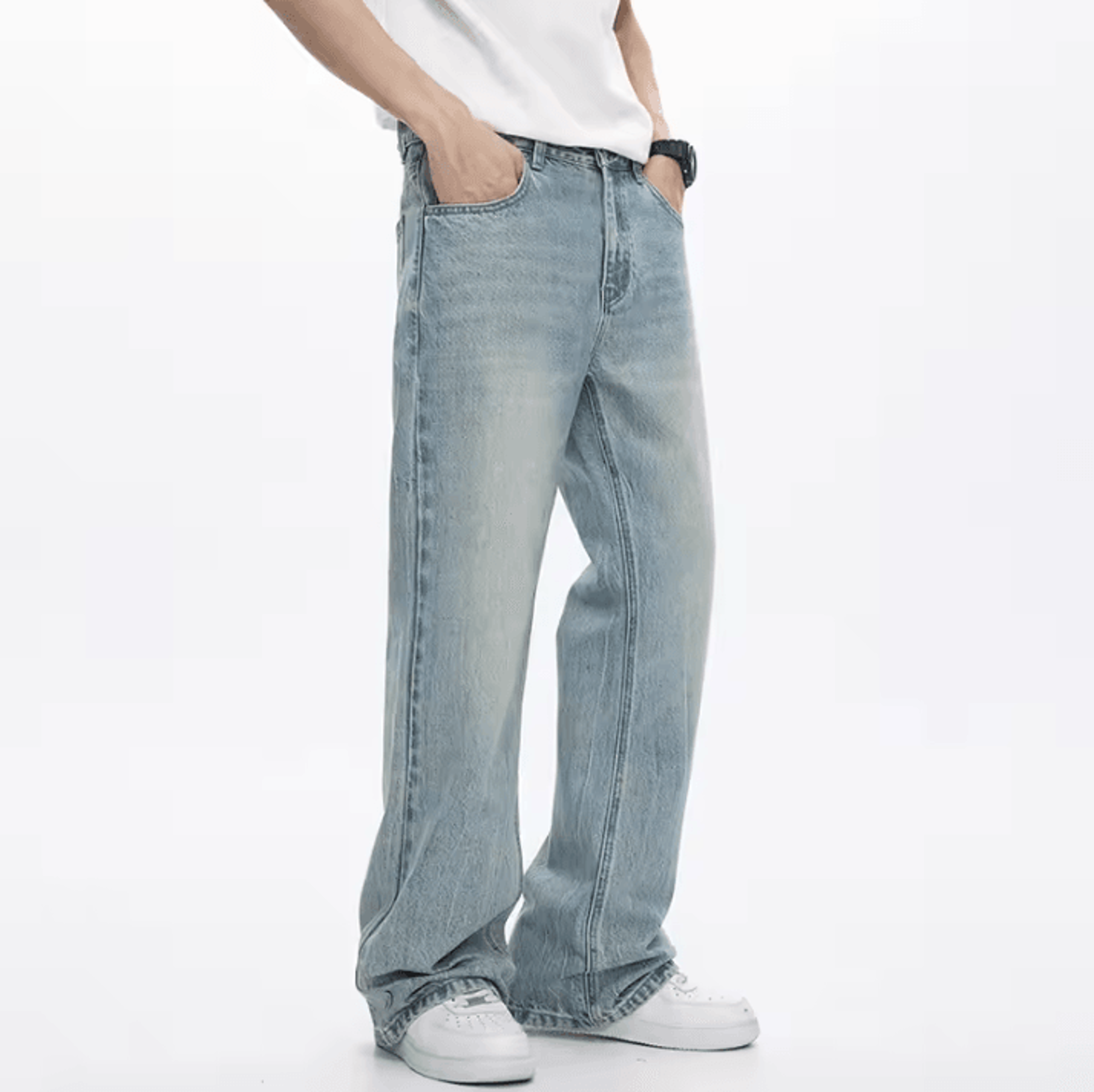 KSTUN Mens Flared Bootcut Jeans  Light Blue Streetwear Flare Denim Pants Loose Fit 2