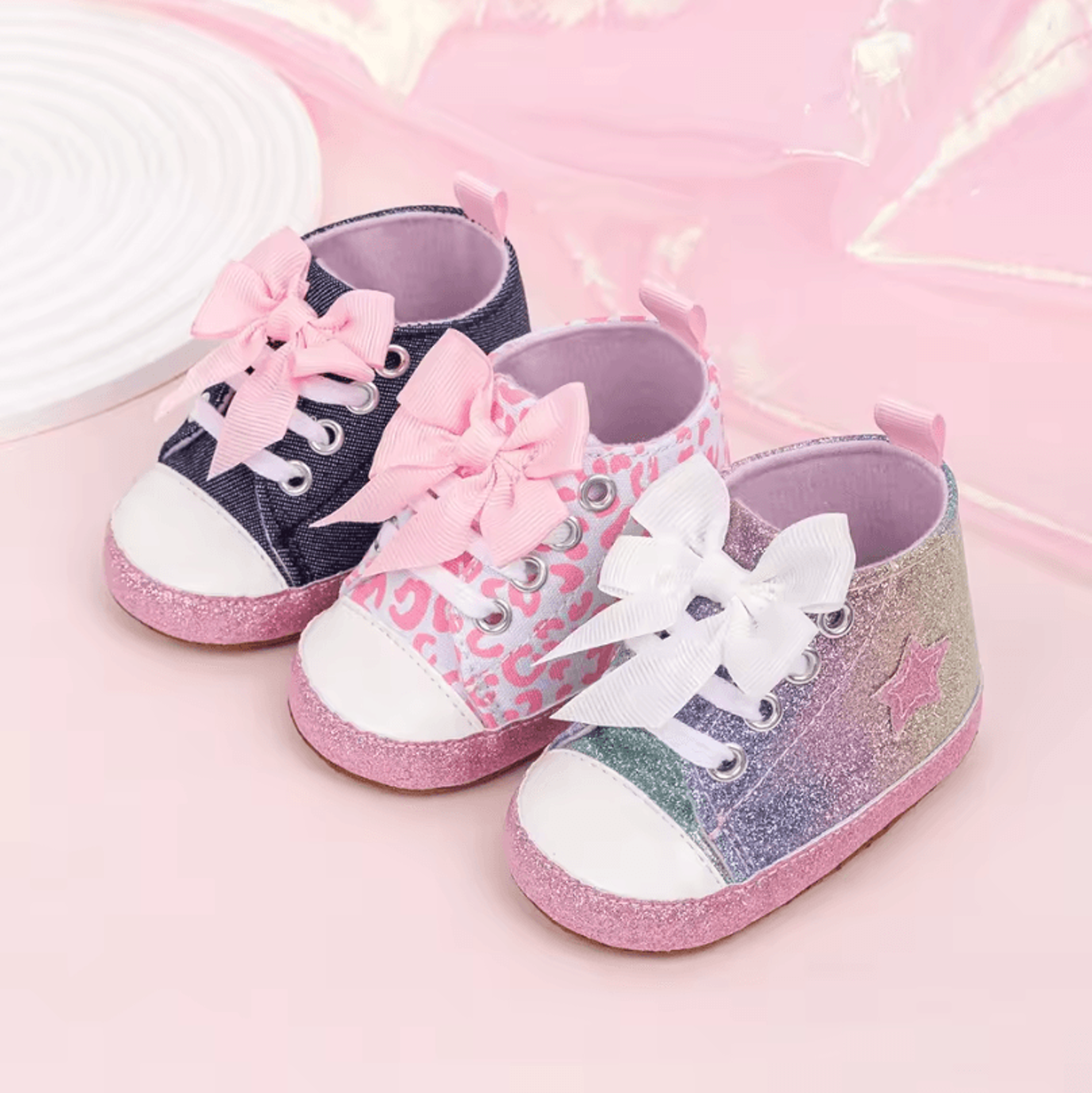 StarStep Baby HighTop First Walker Sneakers  Soft Sole Infant Crib Shoes With Cute Star Design 0