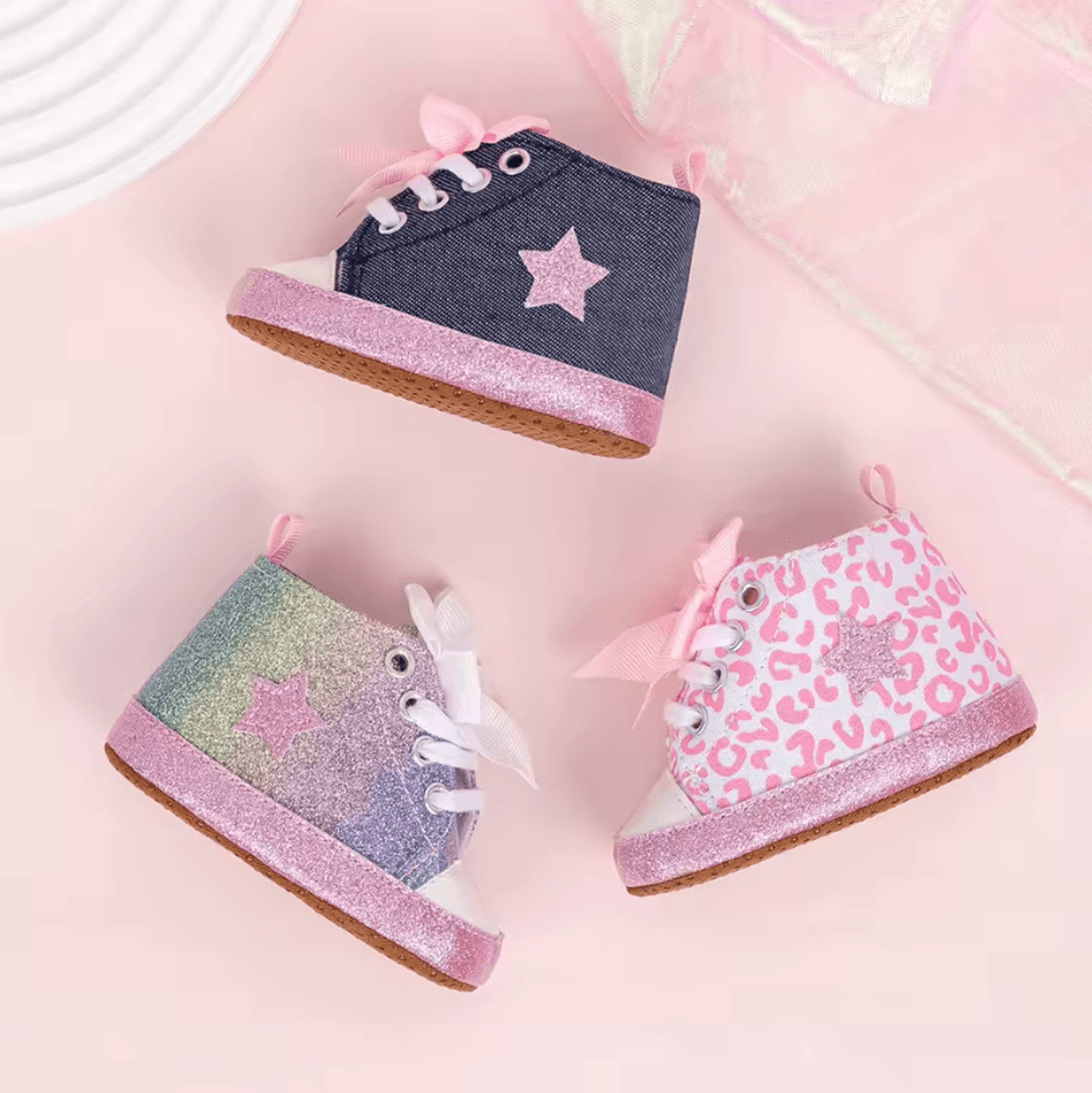 StarStep Baby HighTop First Walker Sneakers  Soft Sole Infant Crib Shoes With Cute Star Design 1