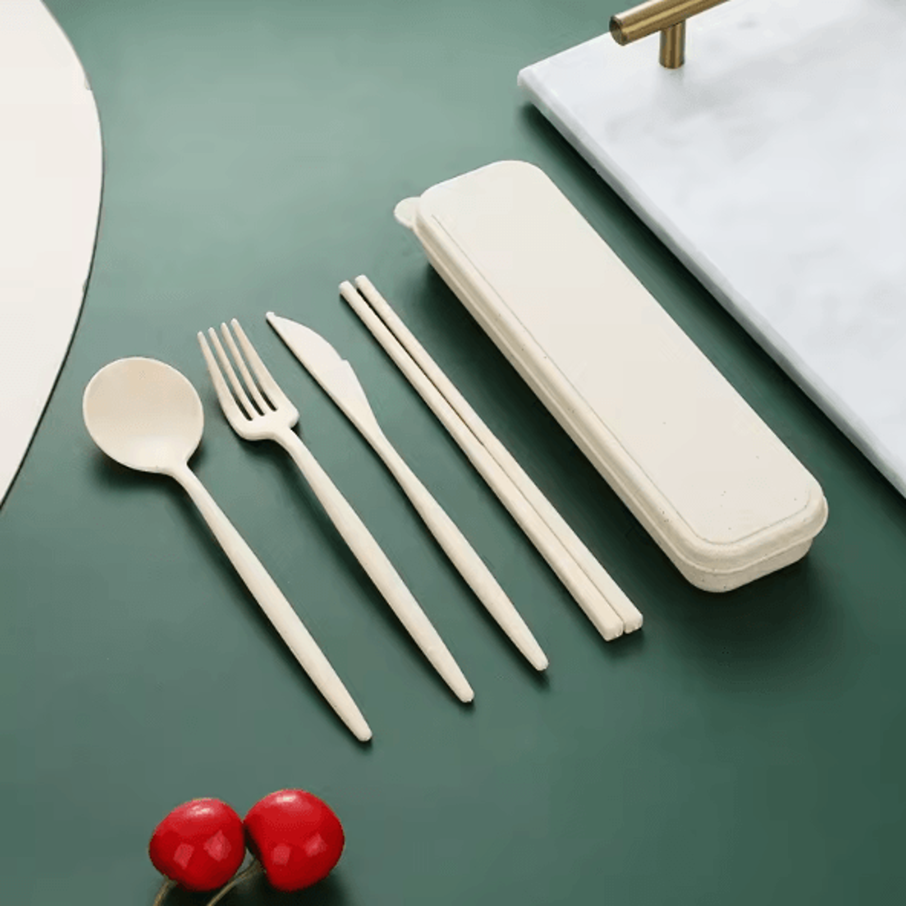 EcoMeal Portable Wheat Straw Cutlery Set  4Piece Reusable Travel Tableware Set 8