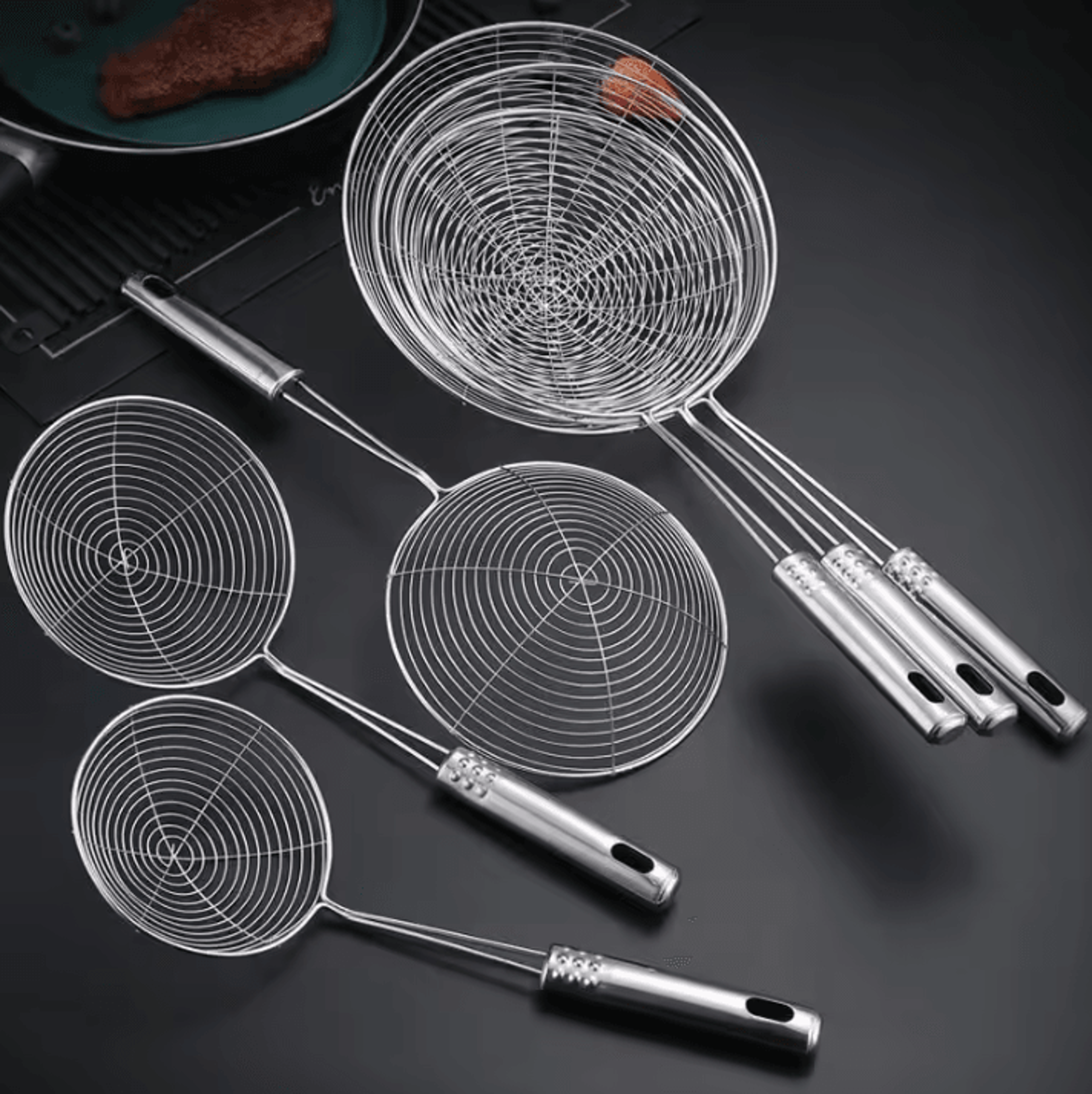 3Piece Stainless Steel Colander Set  MultiSize Kitchen Mesh Strainer For Noodles Dumplings  Frying 1