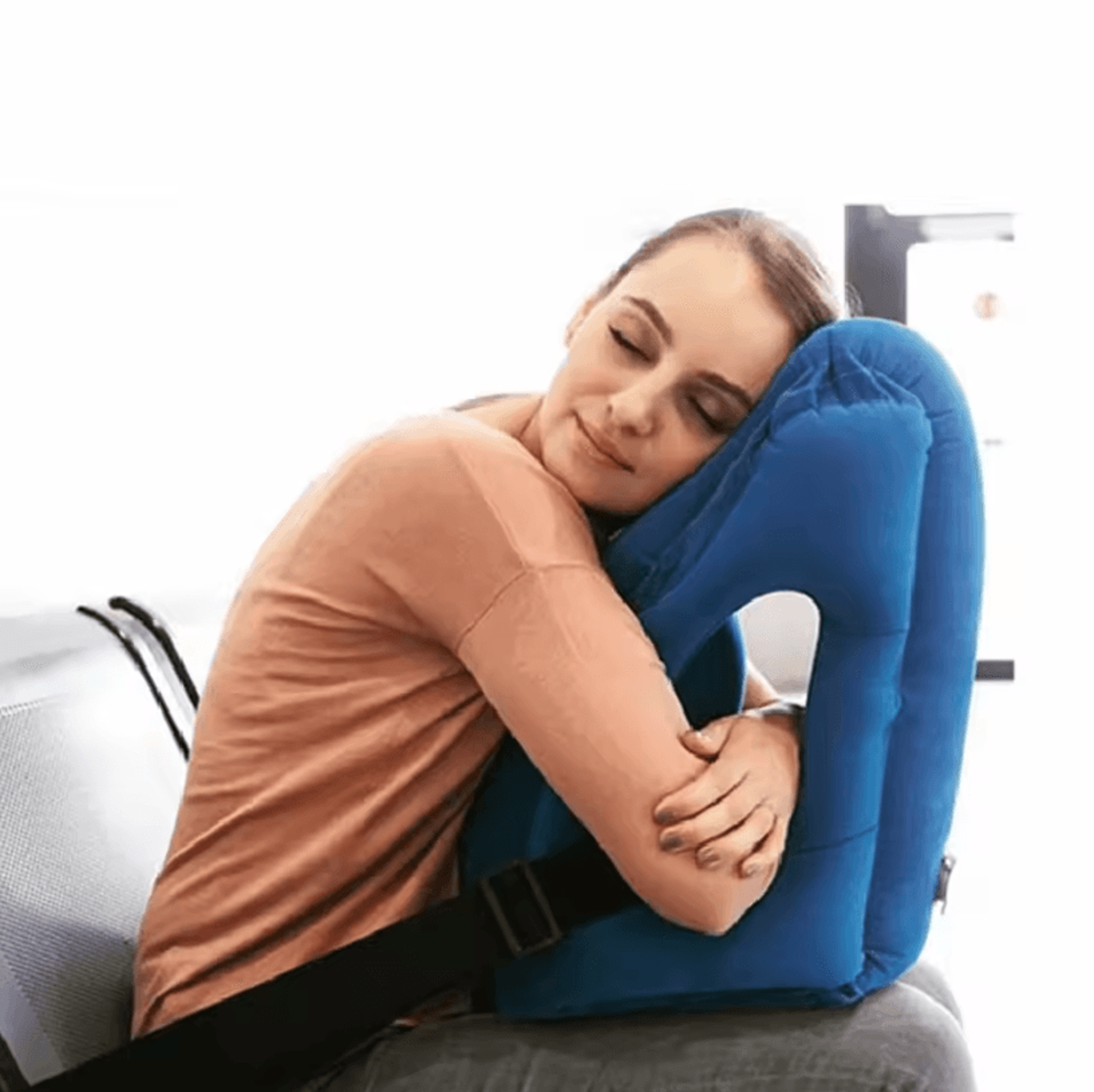 portable inflatable travel pillow – compact airplane neck & nap cushion
