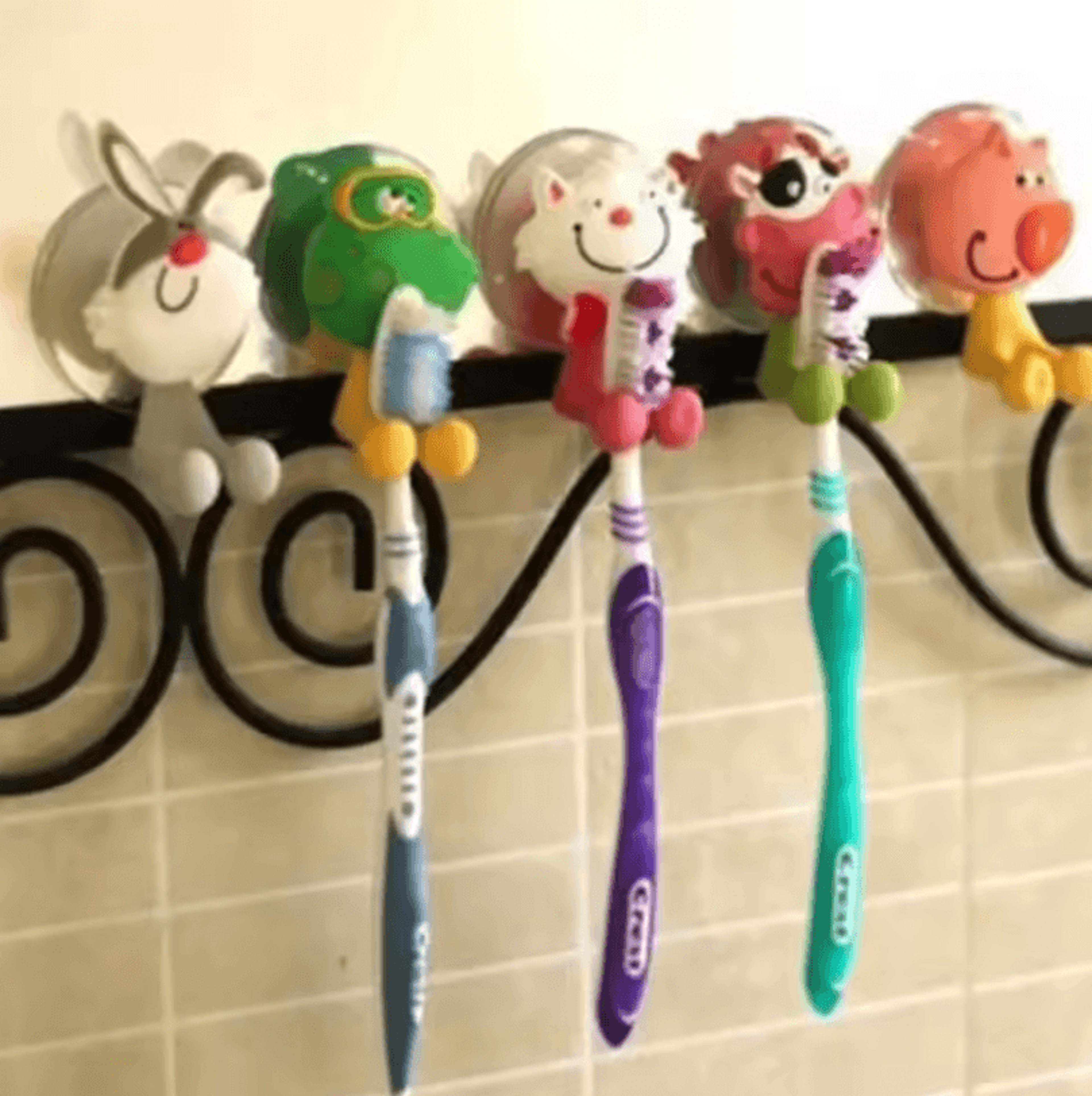 Cute Cartoon Animal Toothbrush Holder With Suction  Kids WallMounted Toothbrush  Toothpaste Organiz 1