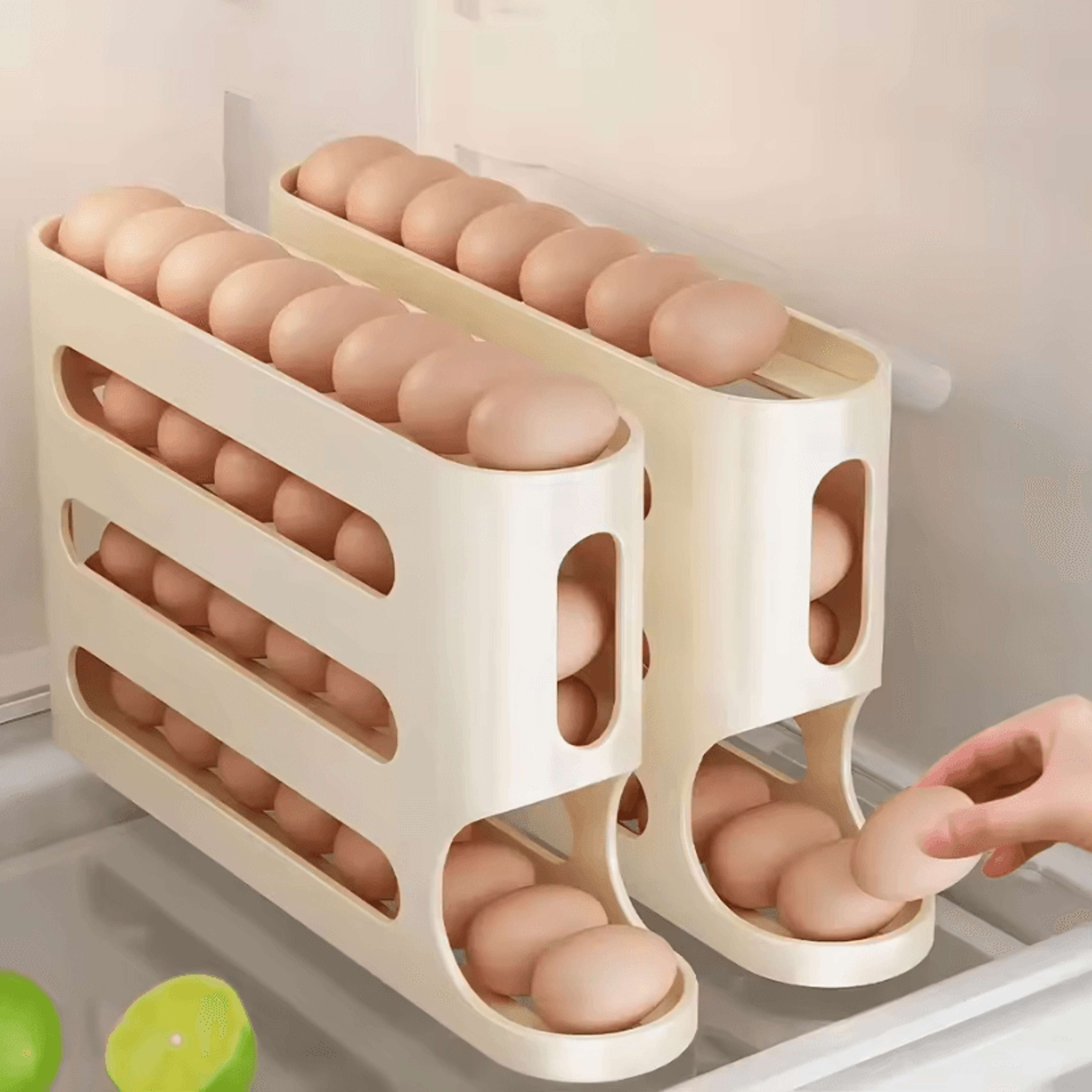2–4 layer rolling egg holder for fridge – automatic egg dispenser storage container