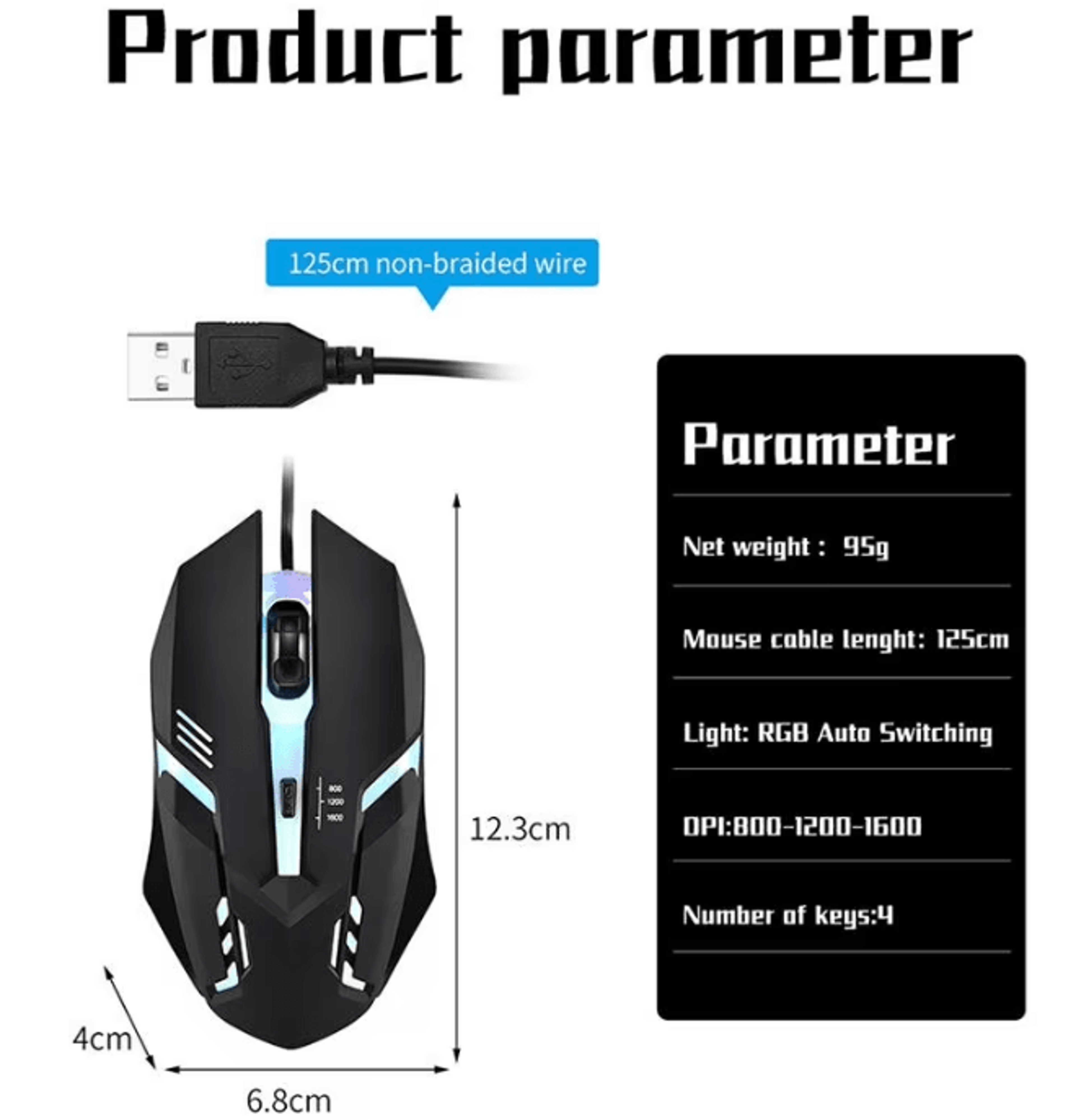 Ergonomic Wired Gaming Mouse  RGB Backlit USB Mouse With Precision Control For PC  Laptop 4