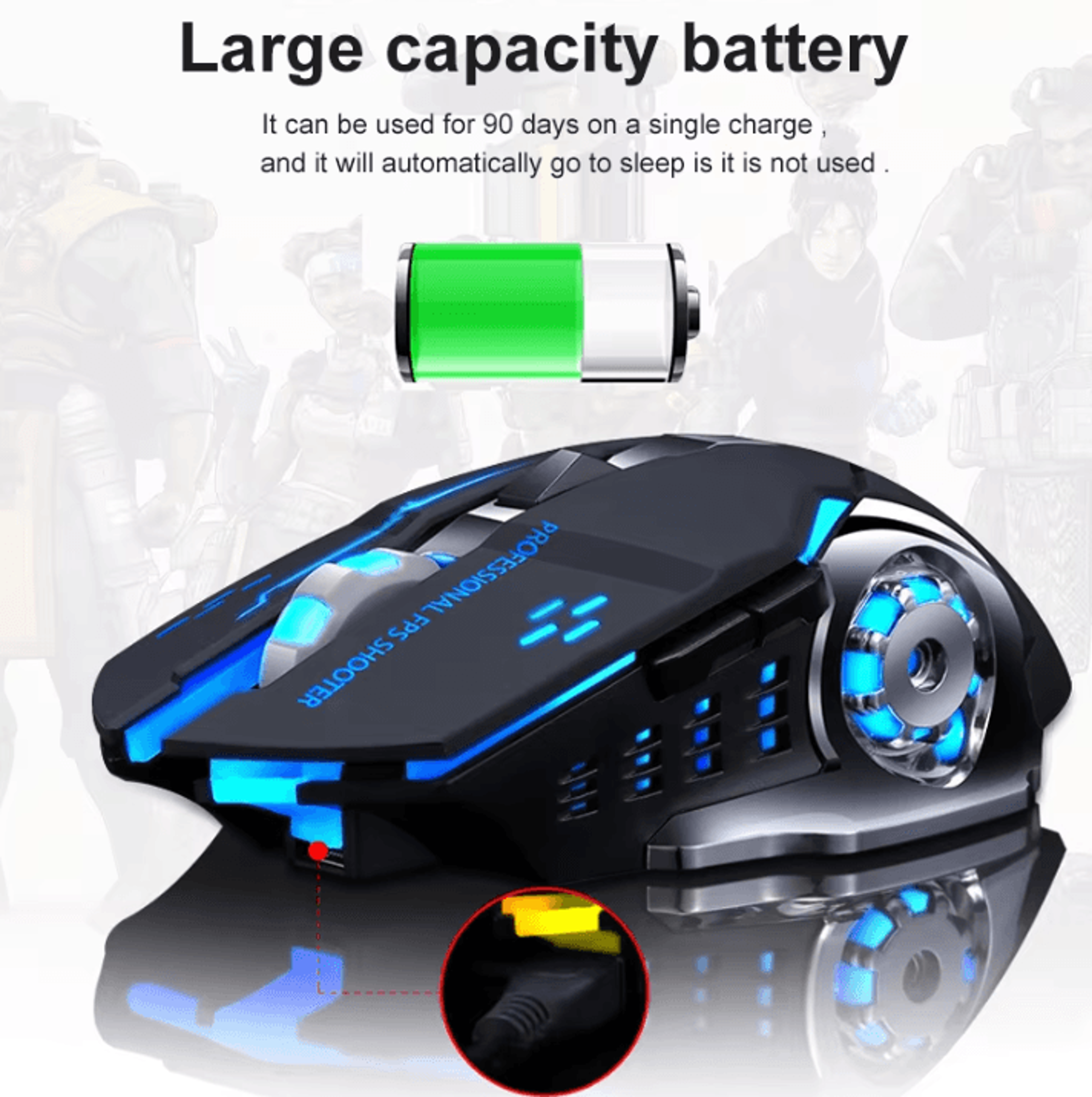 Rechargeable Wireless Gaming Mouse  Silent Bluetooth  24G USB Backlit Mouse For PC  Laptop 5