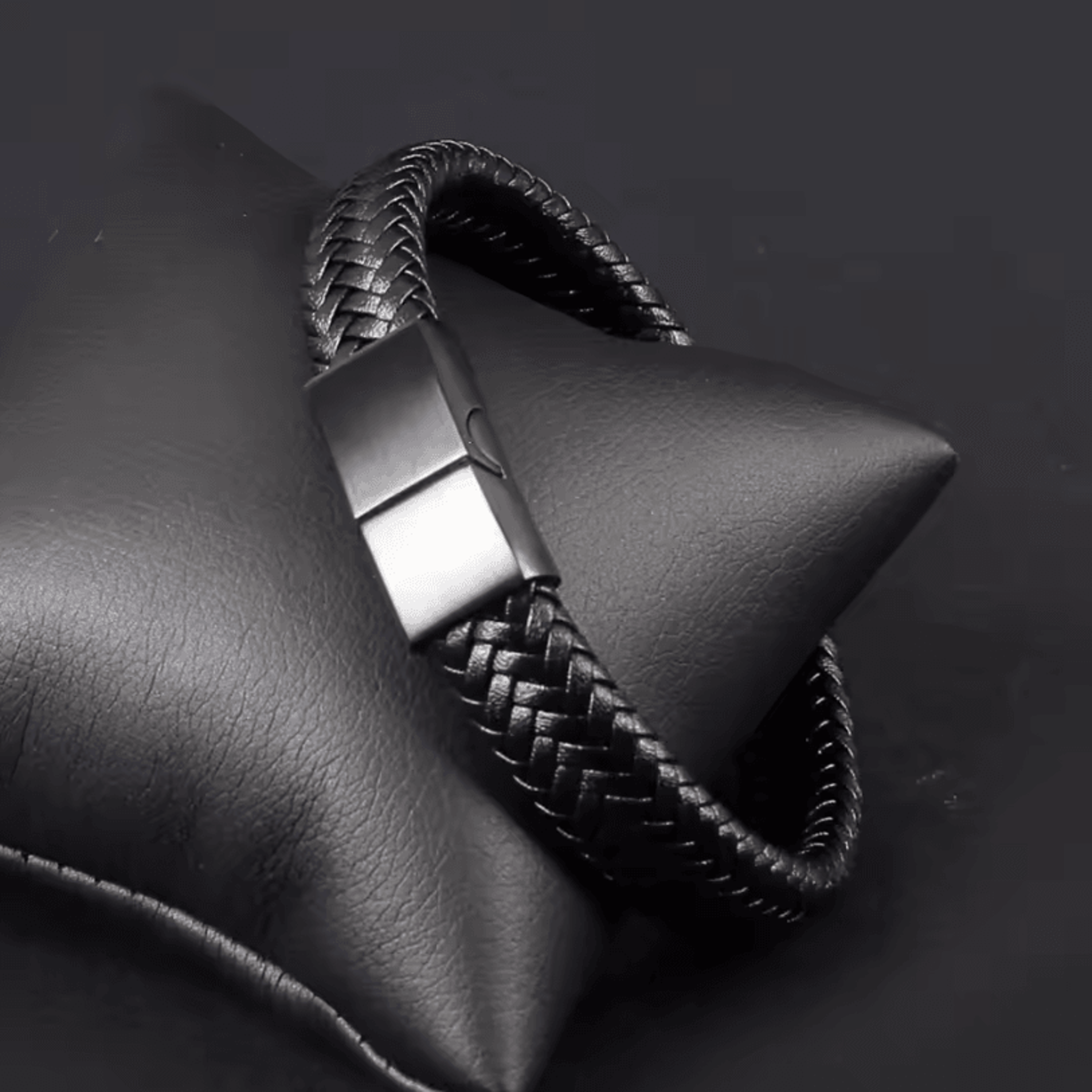 Mens Woven Leather Bracelet Open Bangle Adjustable Braided Wristband 3