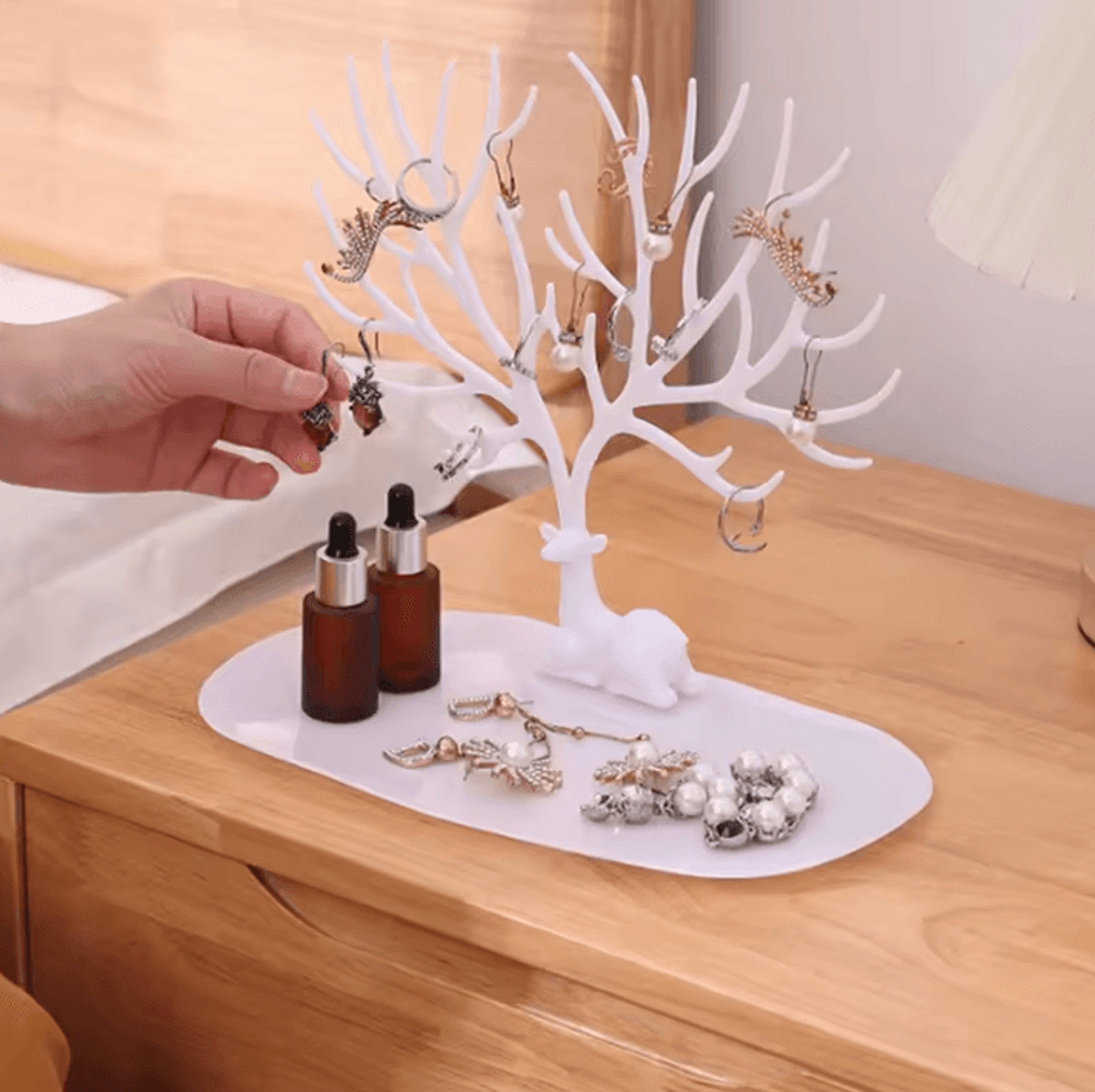 Jewelry Organizer Stand Tree With Tray Multi Storage Holder For Earrings Necklaces Rings 3