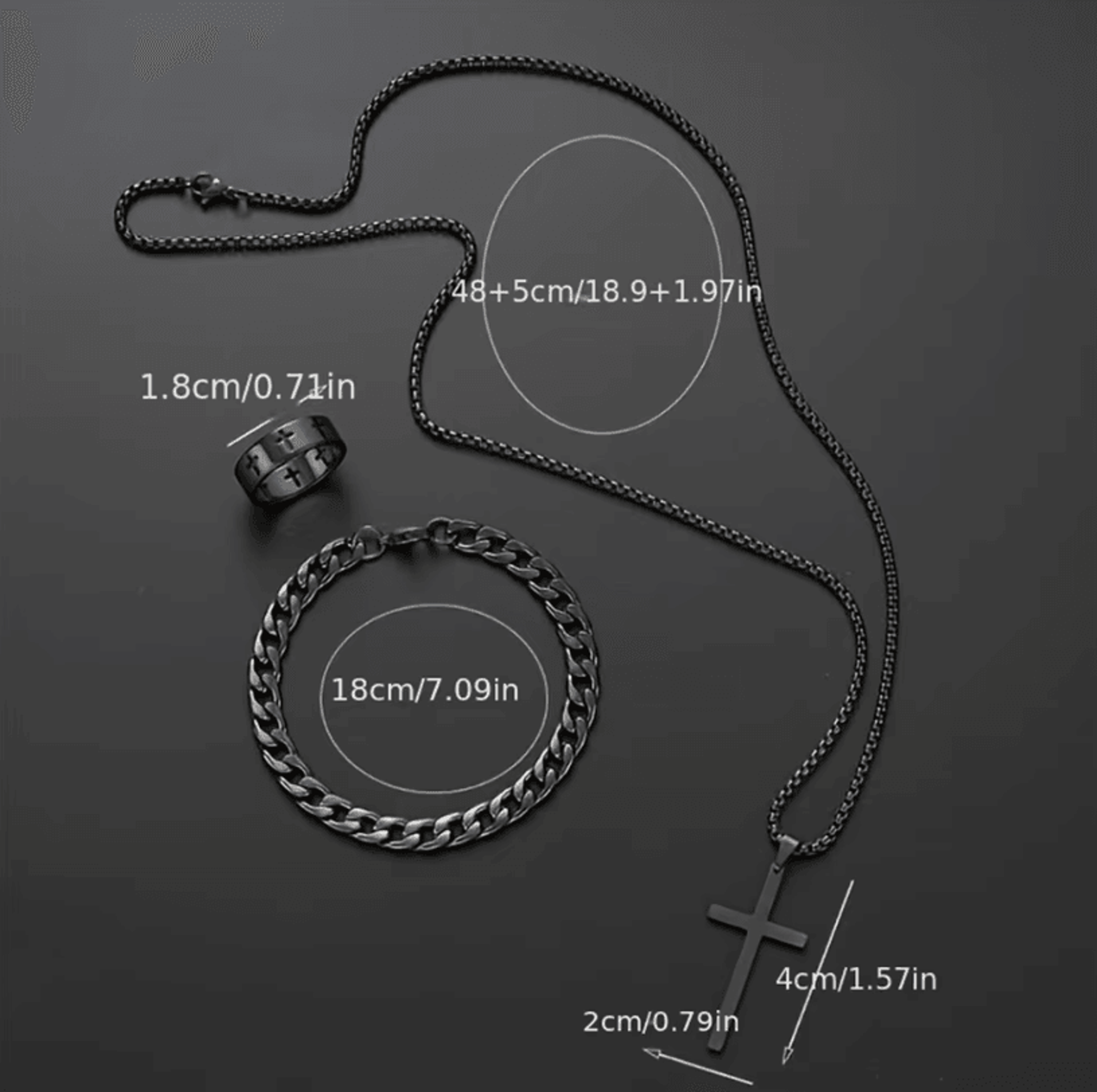 Mens Stainless Steel Cross Jewelry Set Necklace Bracelet Ring Hip Hop Accessories 5